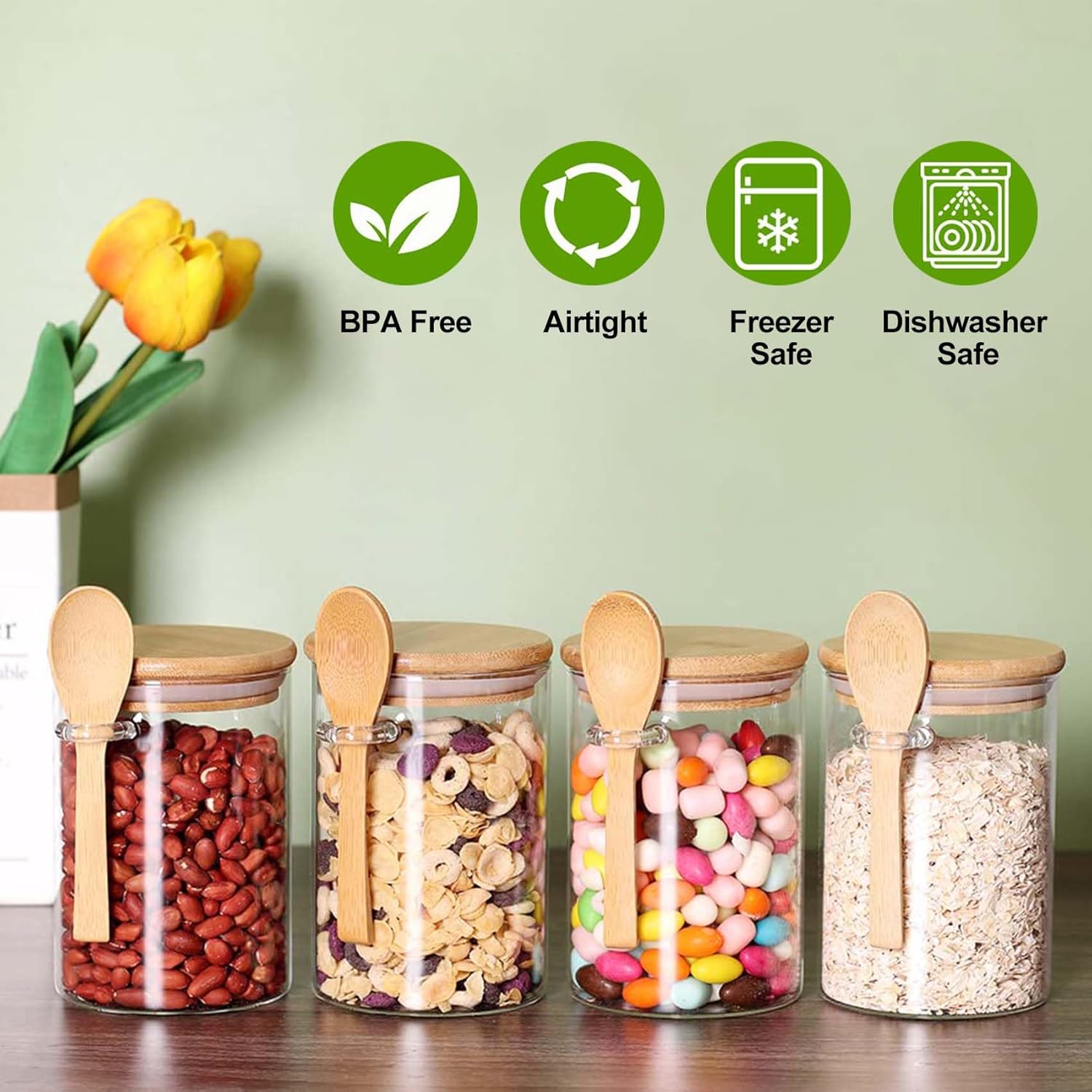 Thumbnail 4 de Eidoct 4pcs Glass Jars with Spoons – Airtight Storage Jars with Wooden Lids