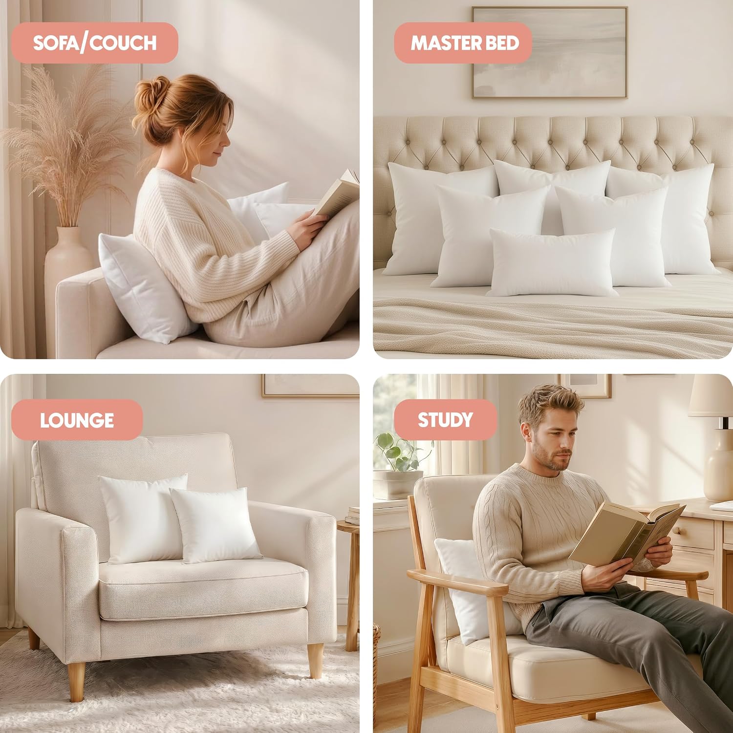 Detalle de Utopia Bedding 18x18 Pillow Inserts (Set of 2) — White