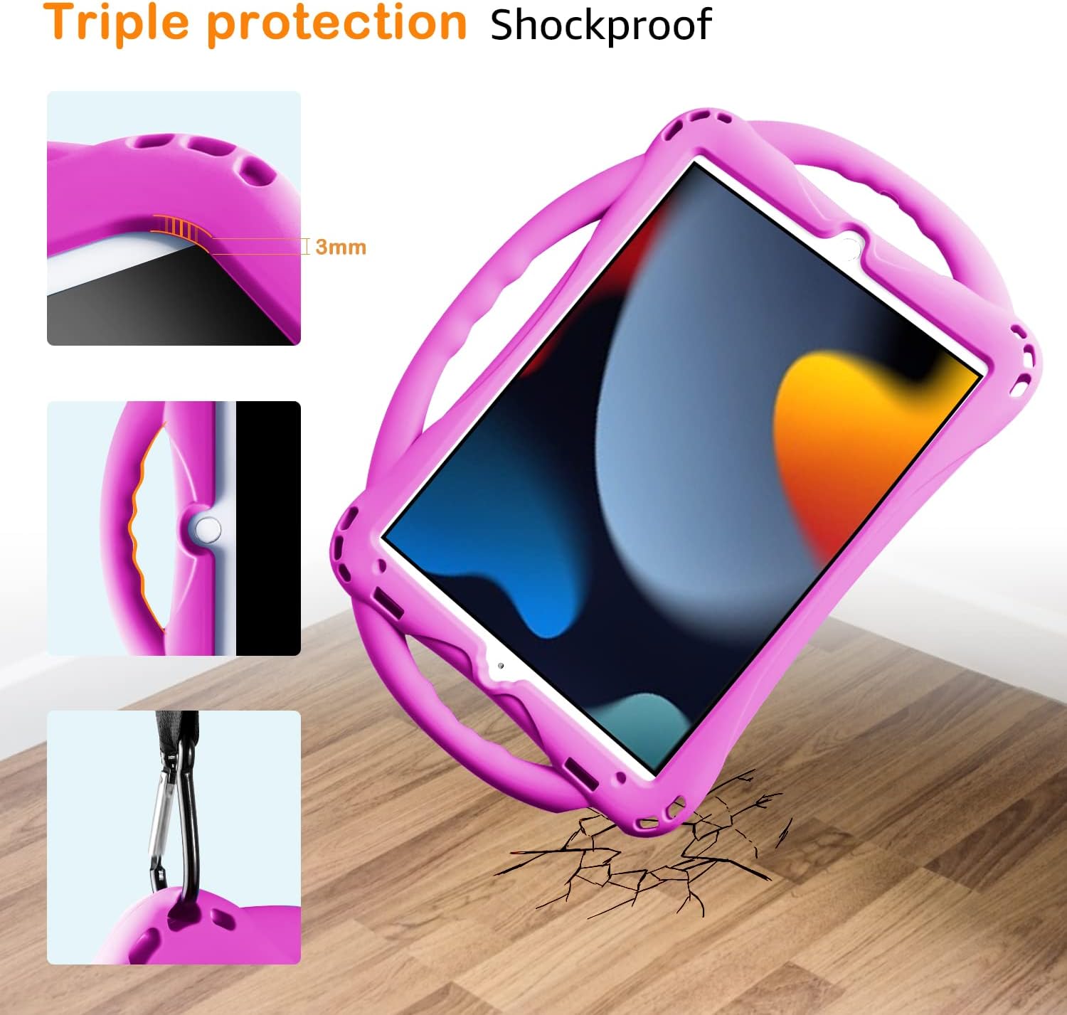 Detalle 2 de TopEsct Kids Case for iPad 9th/8th/7th Gen 10.2" (Purple) with Built-in Handle Stand and Strap