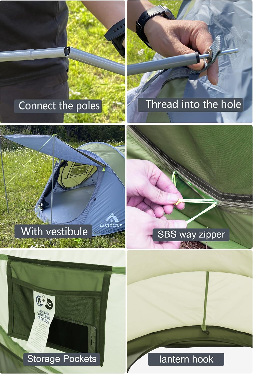 Thumbnail 5 de Londtren Camping Tent, 4-Person Pop-Up with Two Doors and Vestibule