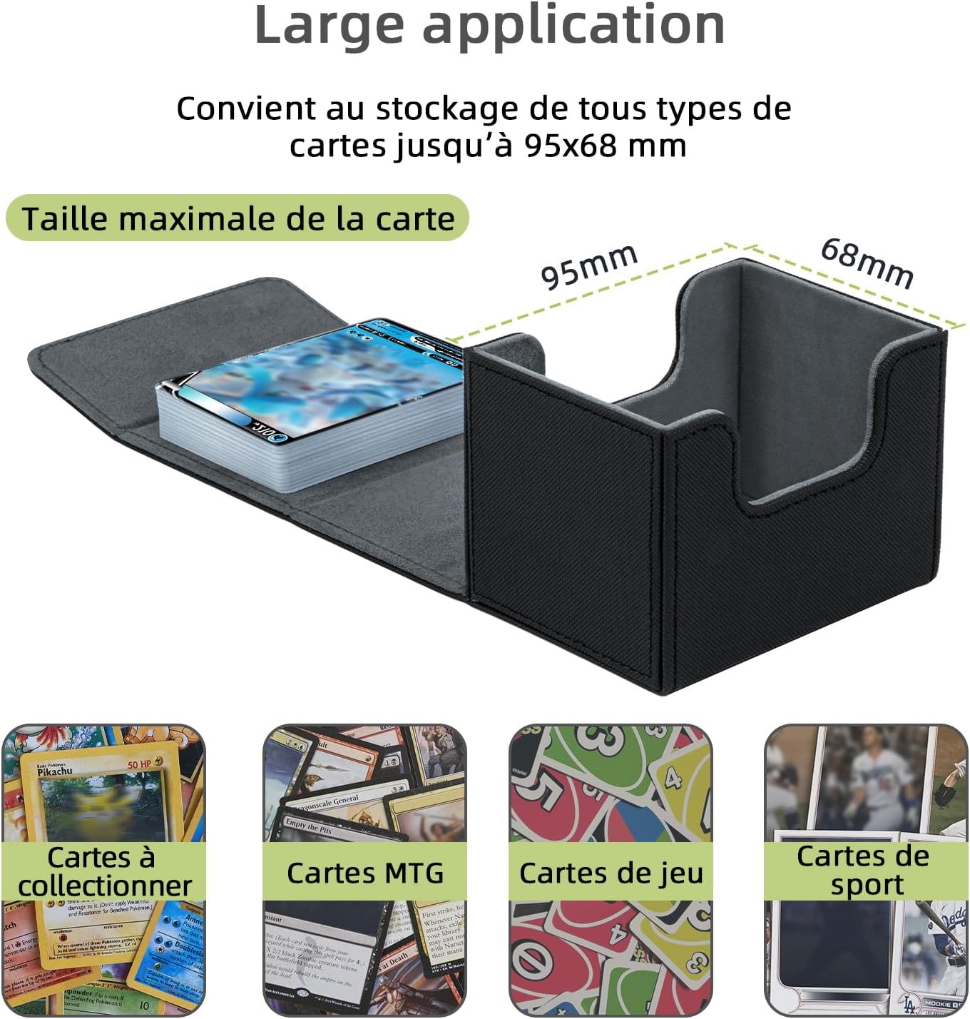 Thumbnail 2 de Mcbazel Boîte de rangement MTG en cuir PU noir pour 100+ cartes à manches simples