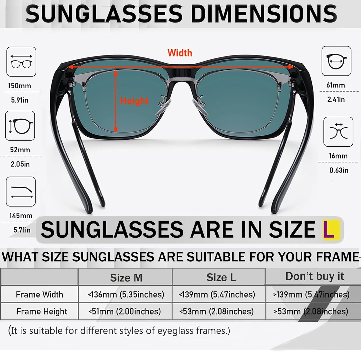 Detalle de GEGURI Polarized Sunglasses Fit Over Glasses - Oversized Square UV400 Night Driving Shades