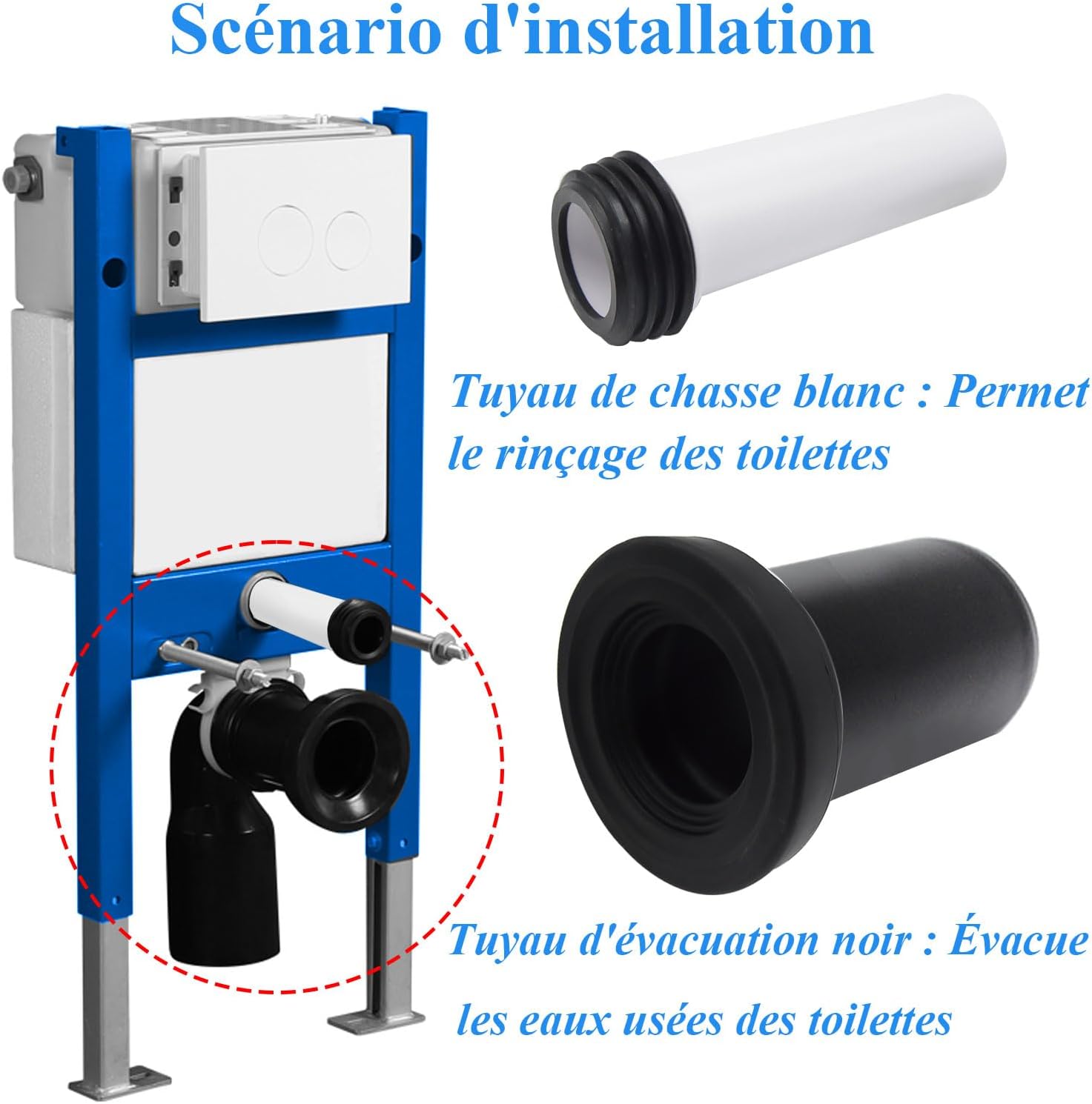 Thumbnail 4 de Kit de raccordement pour cuvette suspendue Mendorio compatible Geberit 152.426.46.1 (tuyau d’évacuation + tuyau de remplissage, joints)