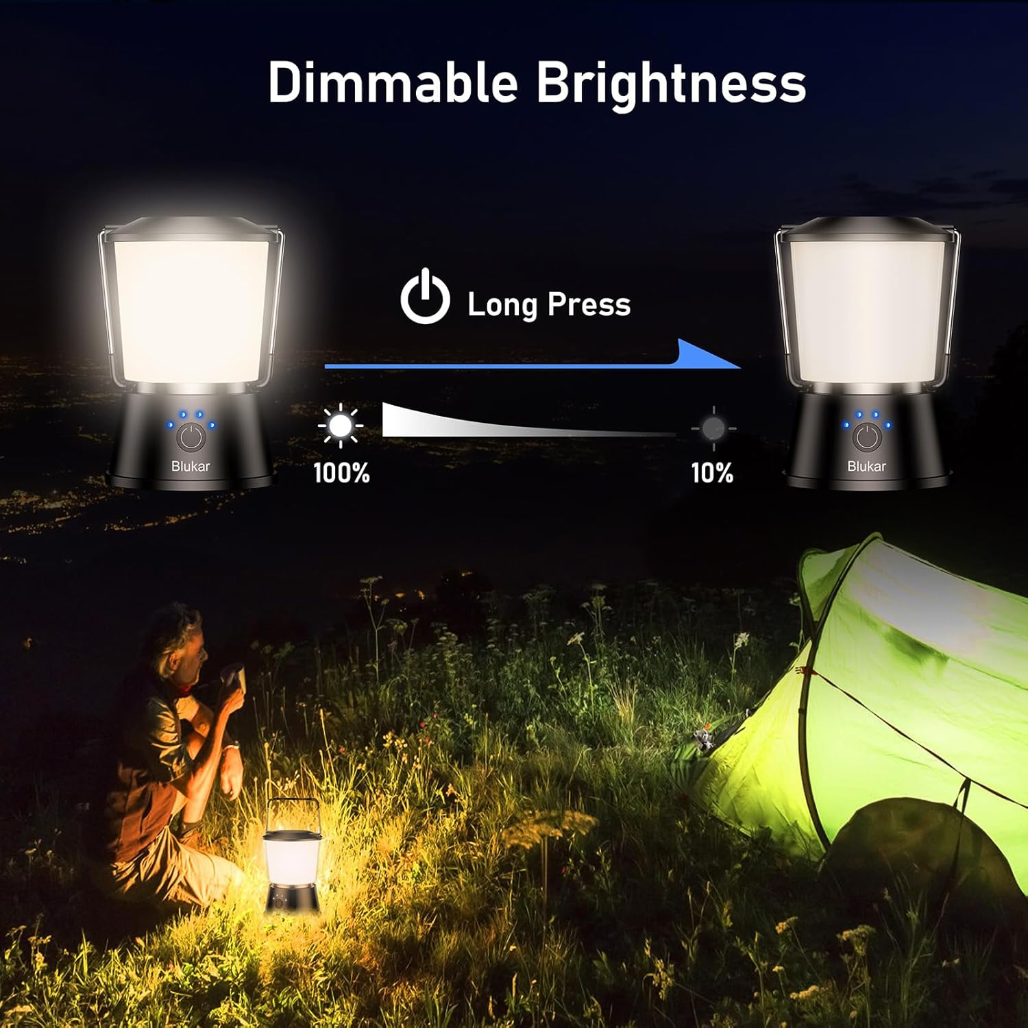 Thumbnail 3 de Blukar tragbare LED-Campinglampe (bis 2.000 lm), aufladbar per USB‑C – 5 Modi, stufenlos dimmbar & Notfallfunktion