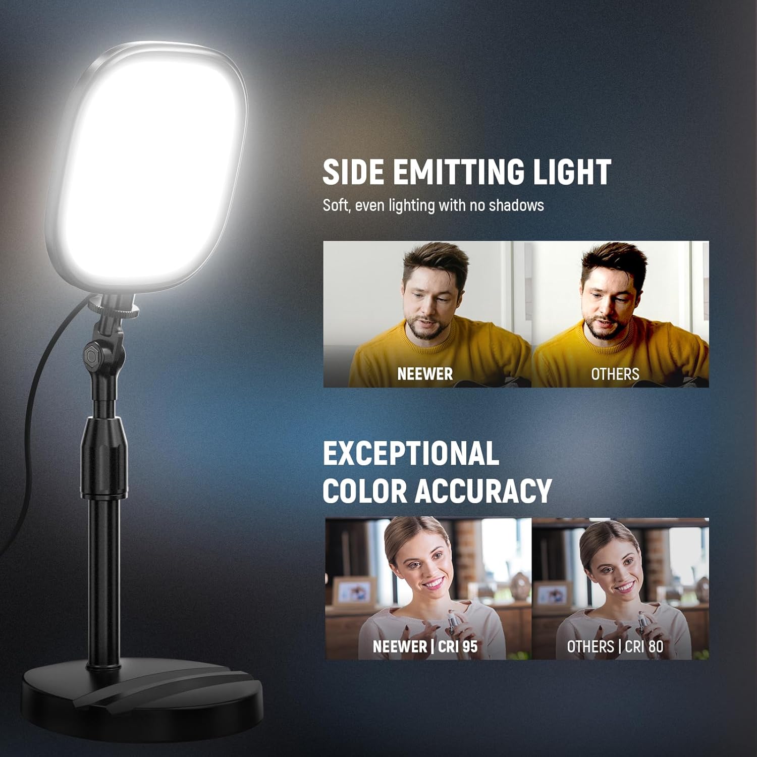 Thumbnail 2 de NEEWER Basics 2 Pack 5" Desk Light (Edge Lit) with Stands – Bi-Colour LED for Video Calls, Streaming & Recording