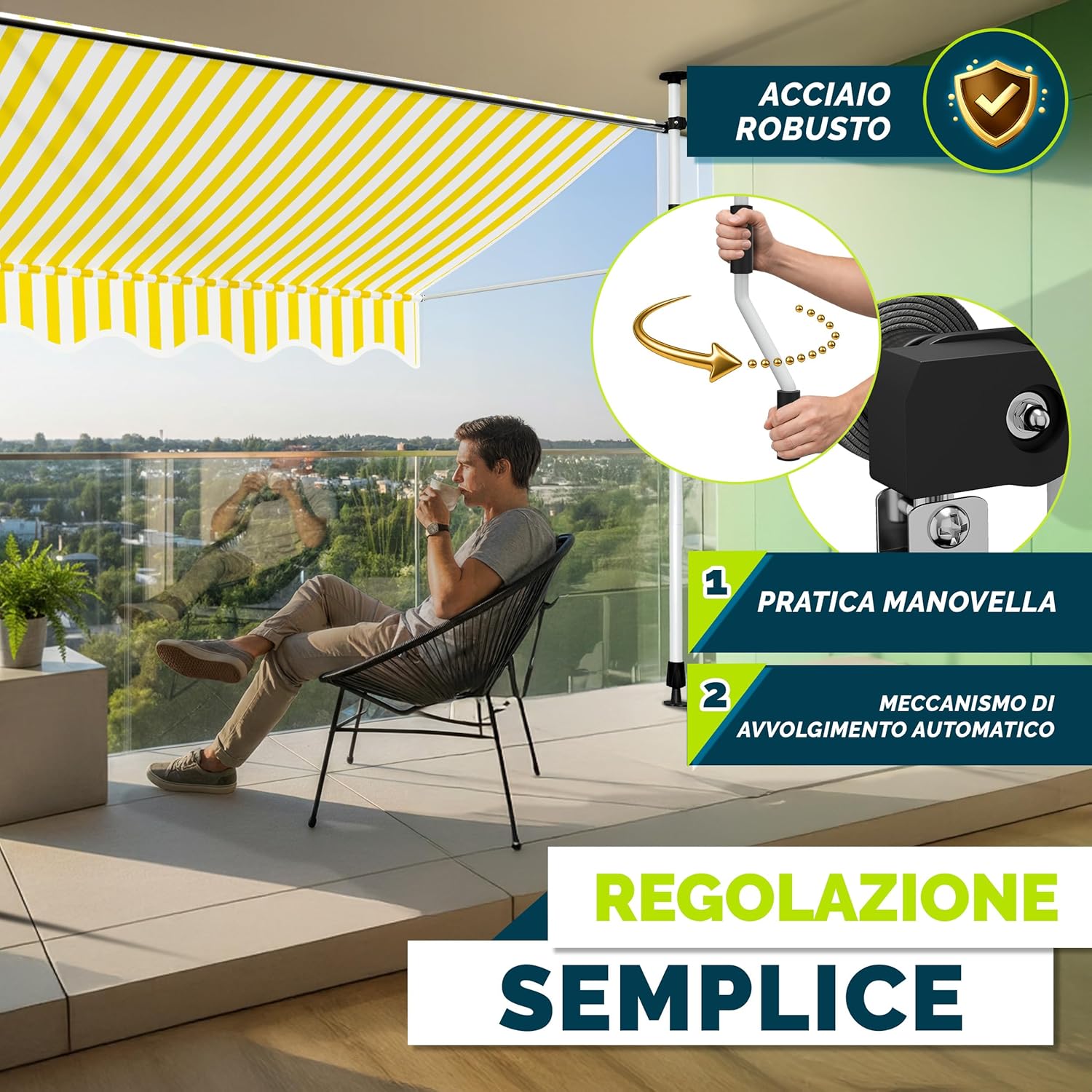 Thumbnail 4 de Tillvex Tenda da Sole a Bracci con Manovella: protezione solare affidabile per balcone e terrazzo