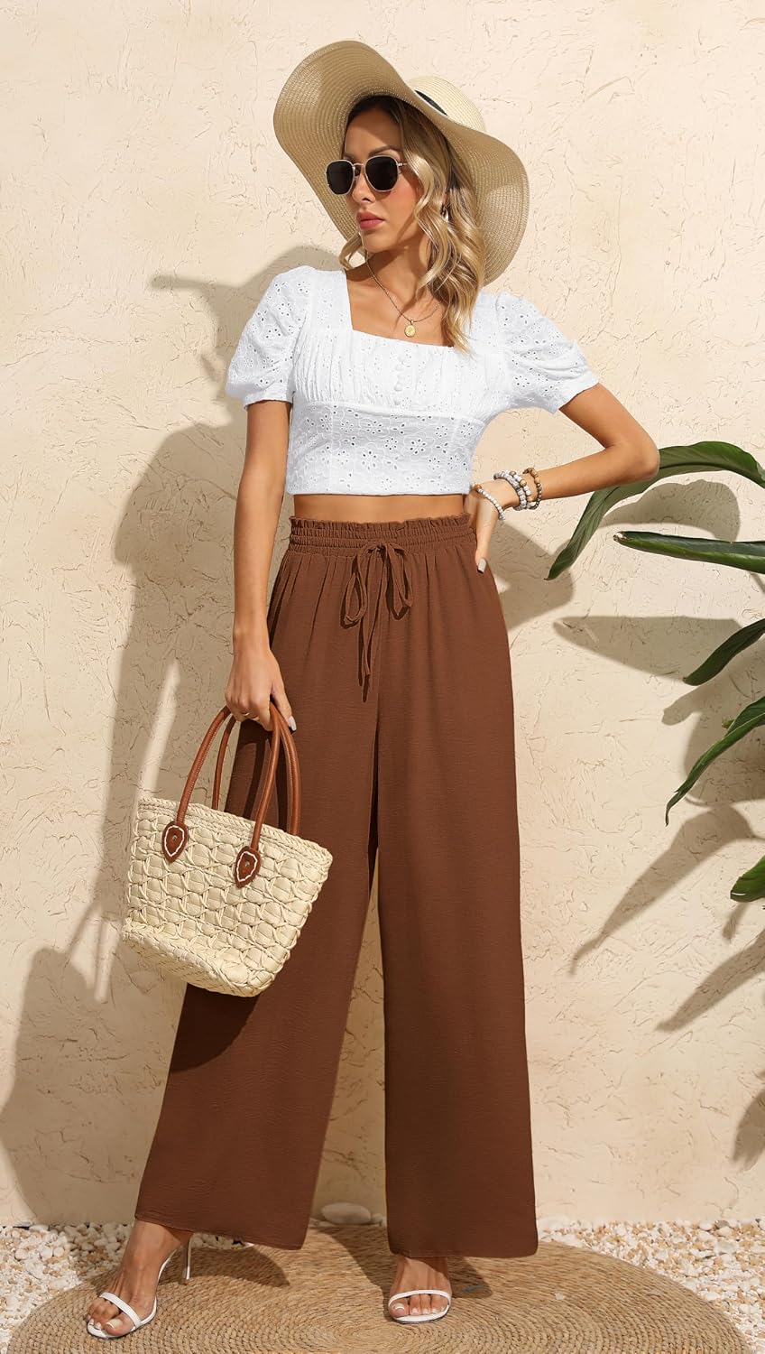 Thumbnail 4 de BEIGAI Palazzo-Hose für Damen mit hoher Taille, Seitentaschen und weitem Bein