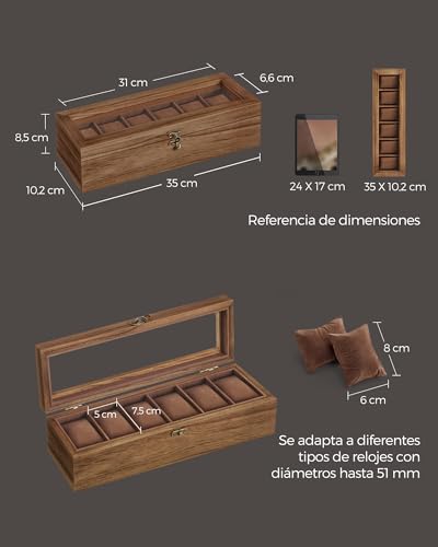 Thumbnail 5 de SONGMICS Caja para Relojes con 6 Compartimentos en Madera Maciza