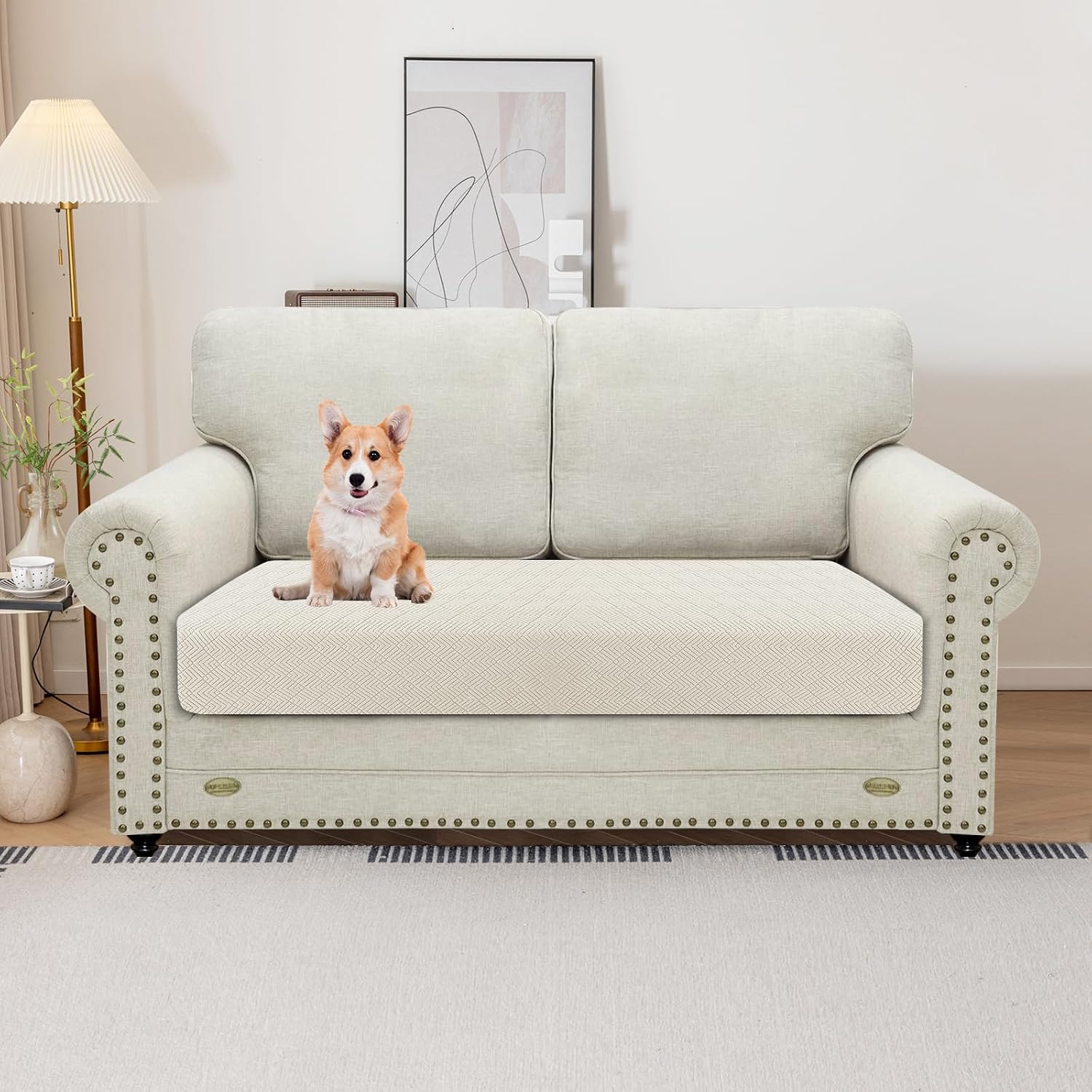 Thumbnail 1 de YSTELLAA Housse Coussin Canapé Extensible – protection et maintien anti-dérapant pour tout canapé (2 places) en blanc crème