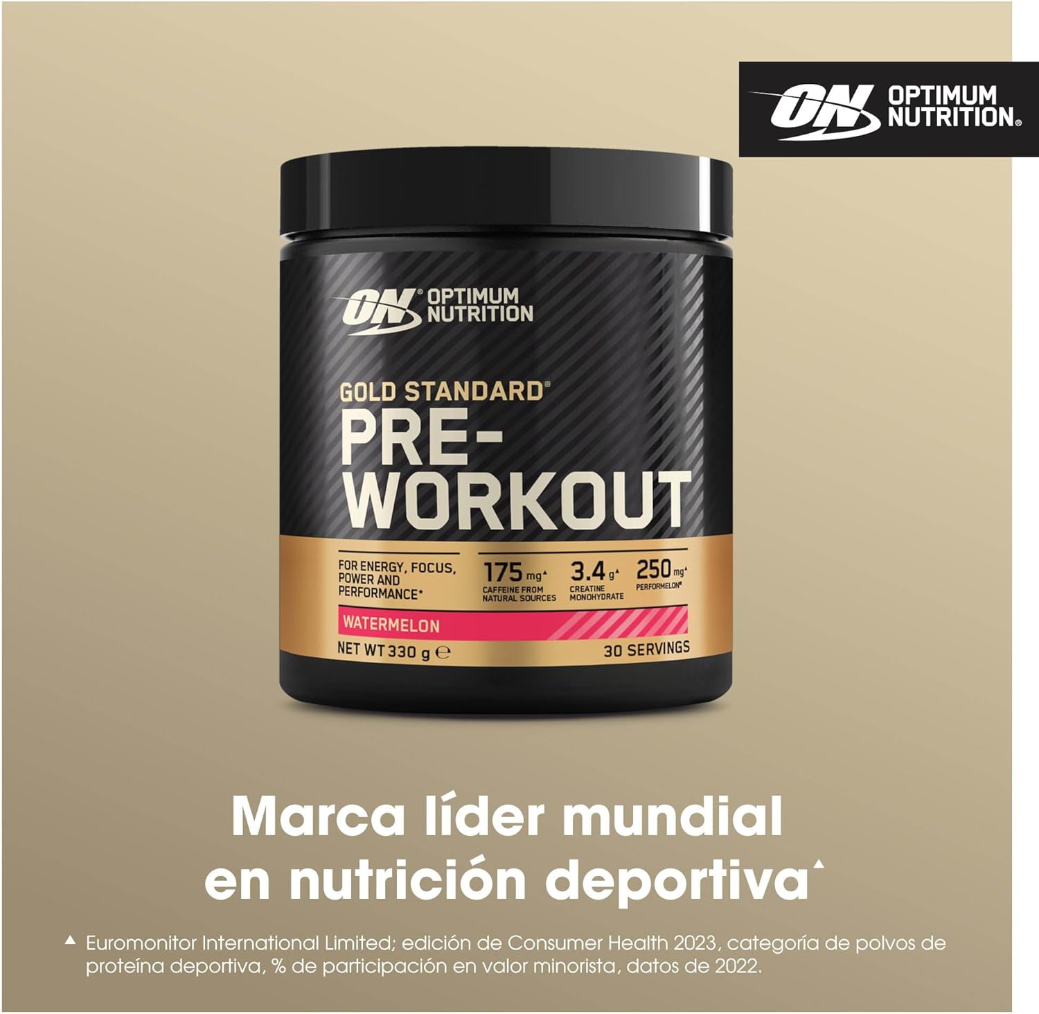 Detalle de Optimum Nutrition Gold Standard Pre-Entreno en Polvo (Sandía) 330 g, 30 servicios