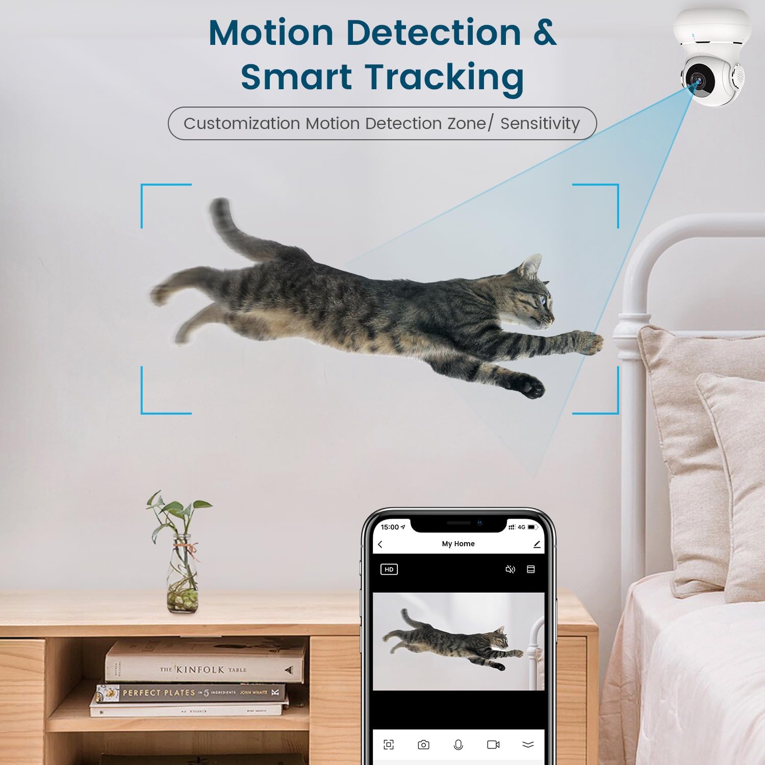 Detalle de litokam Little Elf Indoor Camera (2K) 360° Wi‑Fi Pet Camera with App Control, Two-Way Audio & IR Night Vision