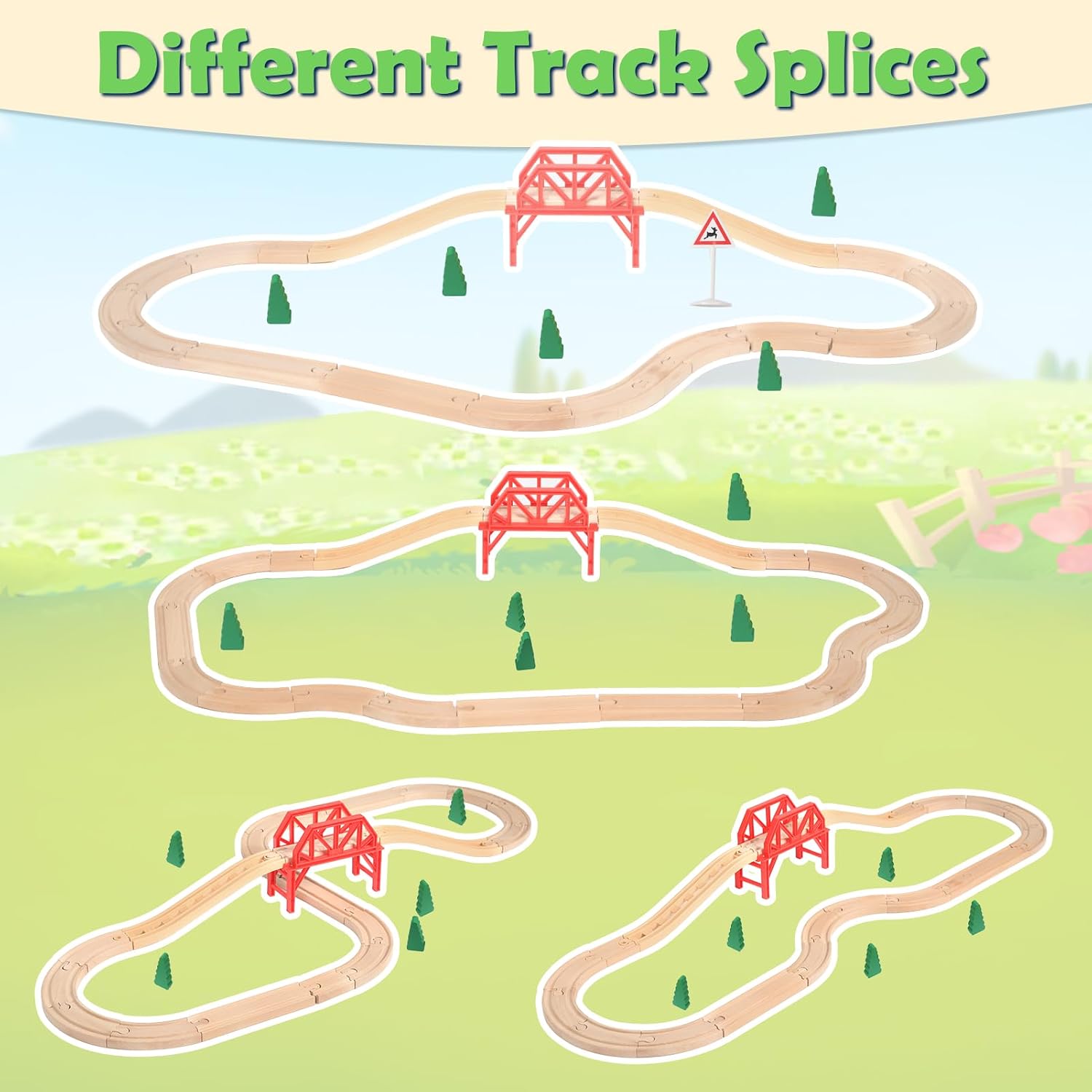 Thumbnail 3 de XIAPIA Wooden Train Set for Toddler (Farm Theme) – 38-piece track set with magnetic and battery train