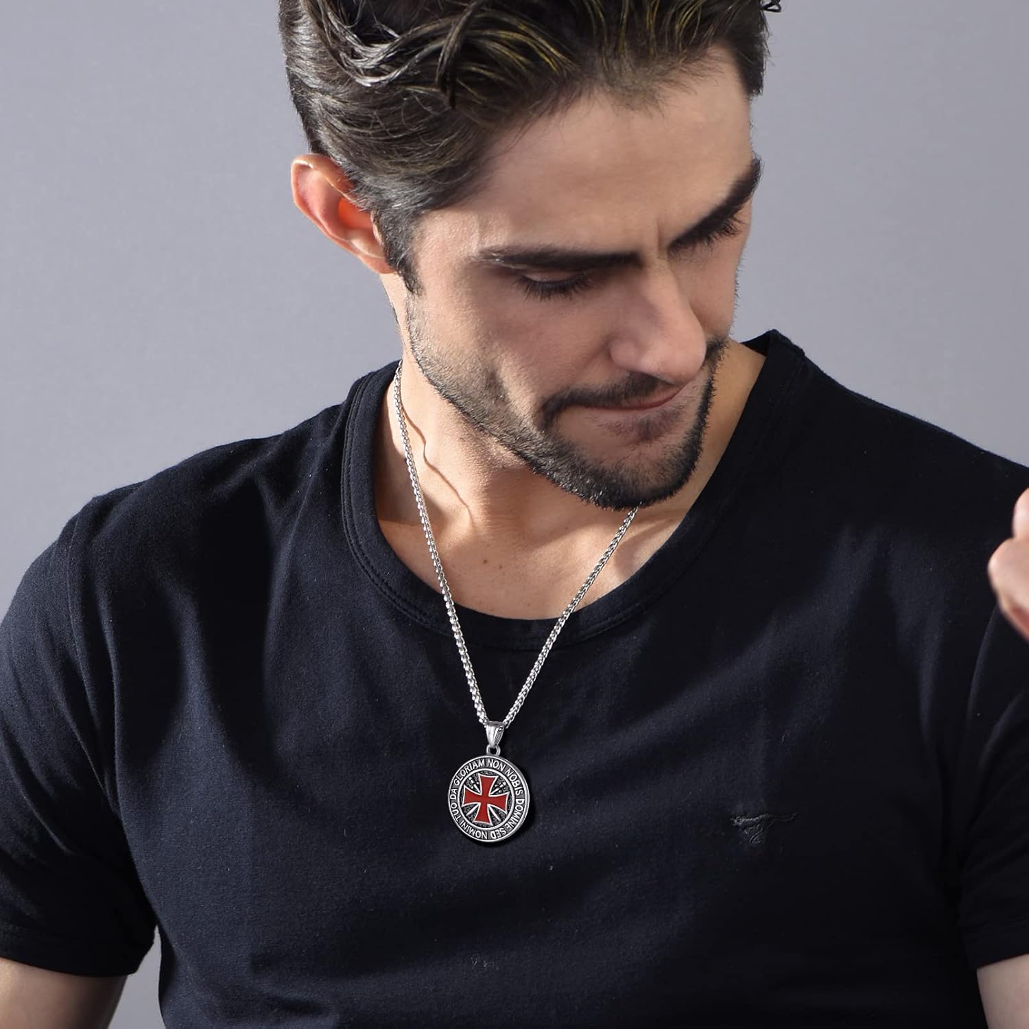 Thumbnail 4 de PROSTEEL Collier homme pendentif croix templière personnalisable en acier inoxydable 316L
