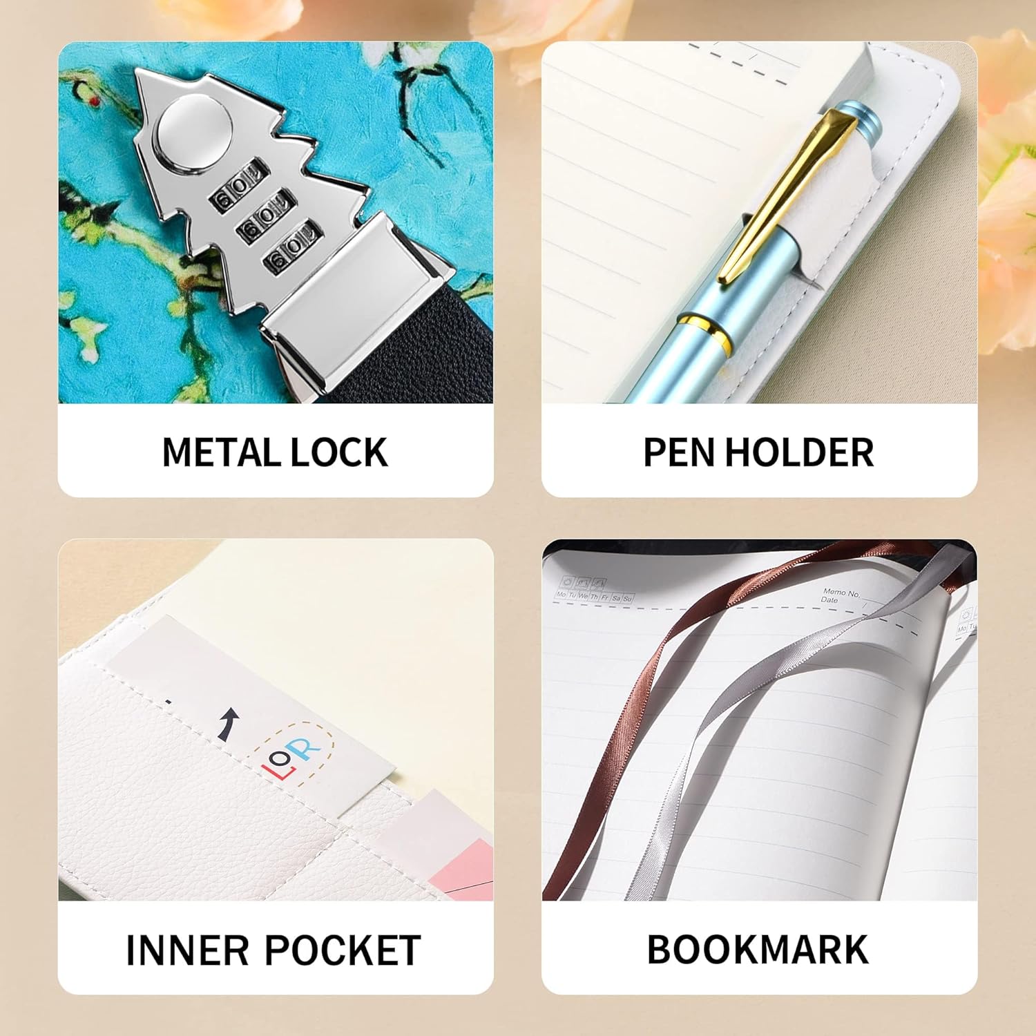 Thumbnail 3 de ZXHQ Journal intime avec code Amandier bleu (21 x 15,5 cm) – 224 pages