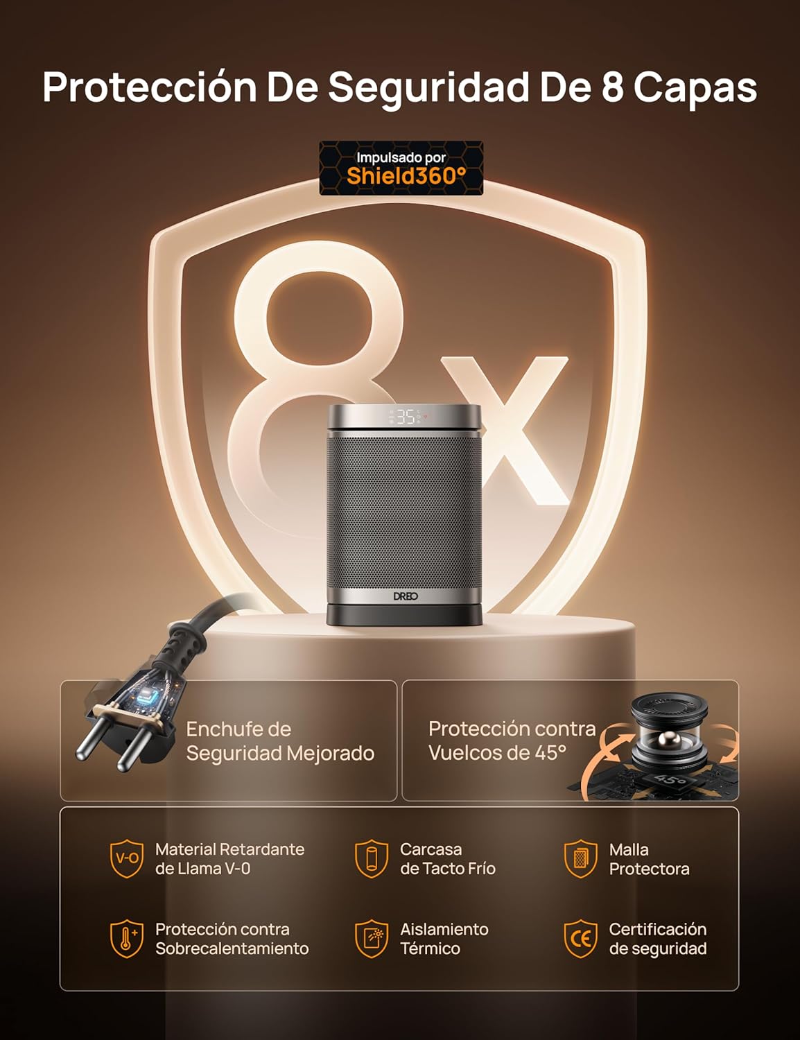 Detalle de Dreo Atom One calefactor cerámico 1500 W
