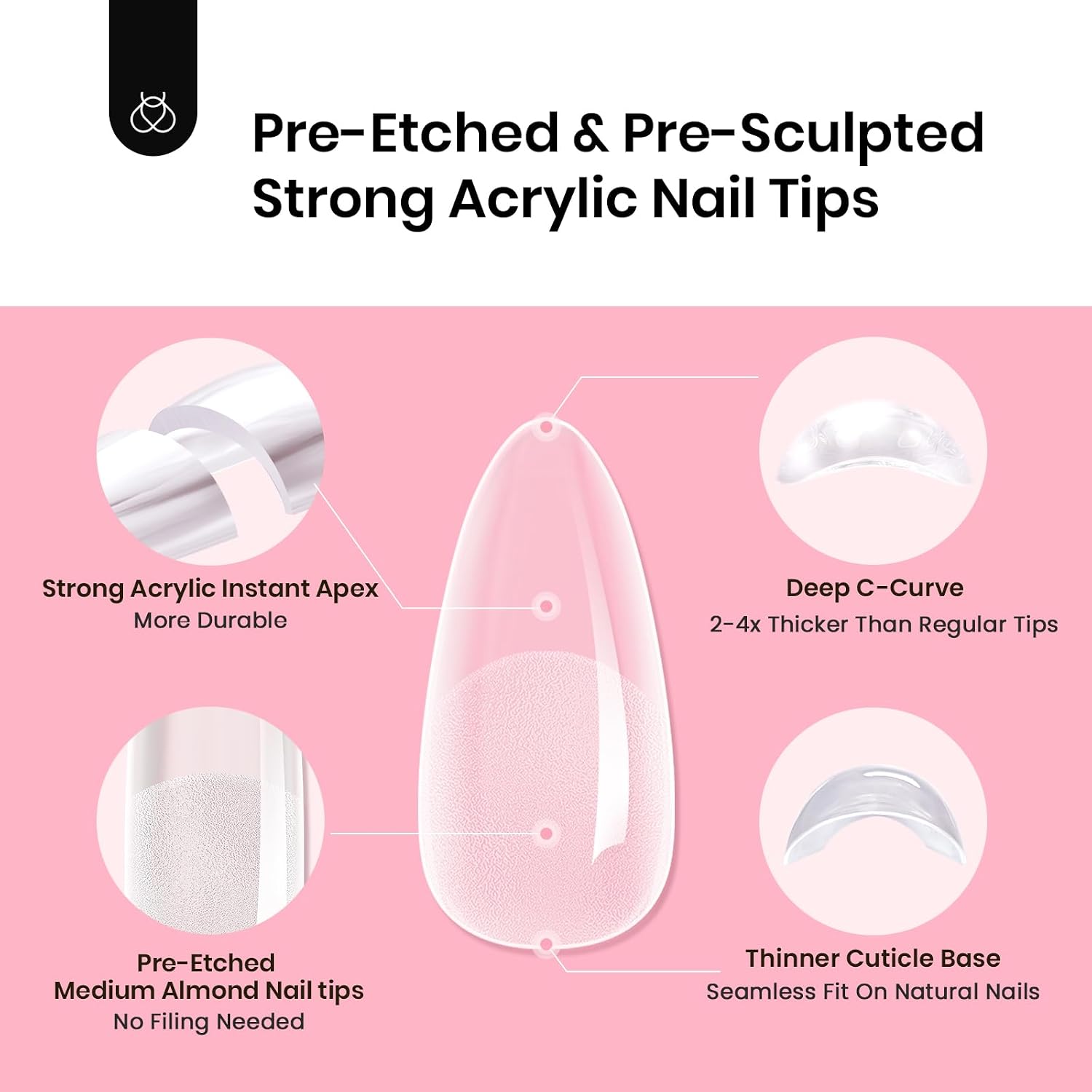 Detalle de Beetles Tipex Instant Apex Nail Tips, Medium Almond – 512 Tips (16 Sizes, 00–14), No Builder Gel Required