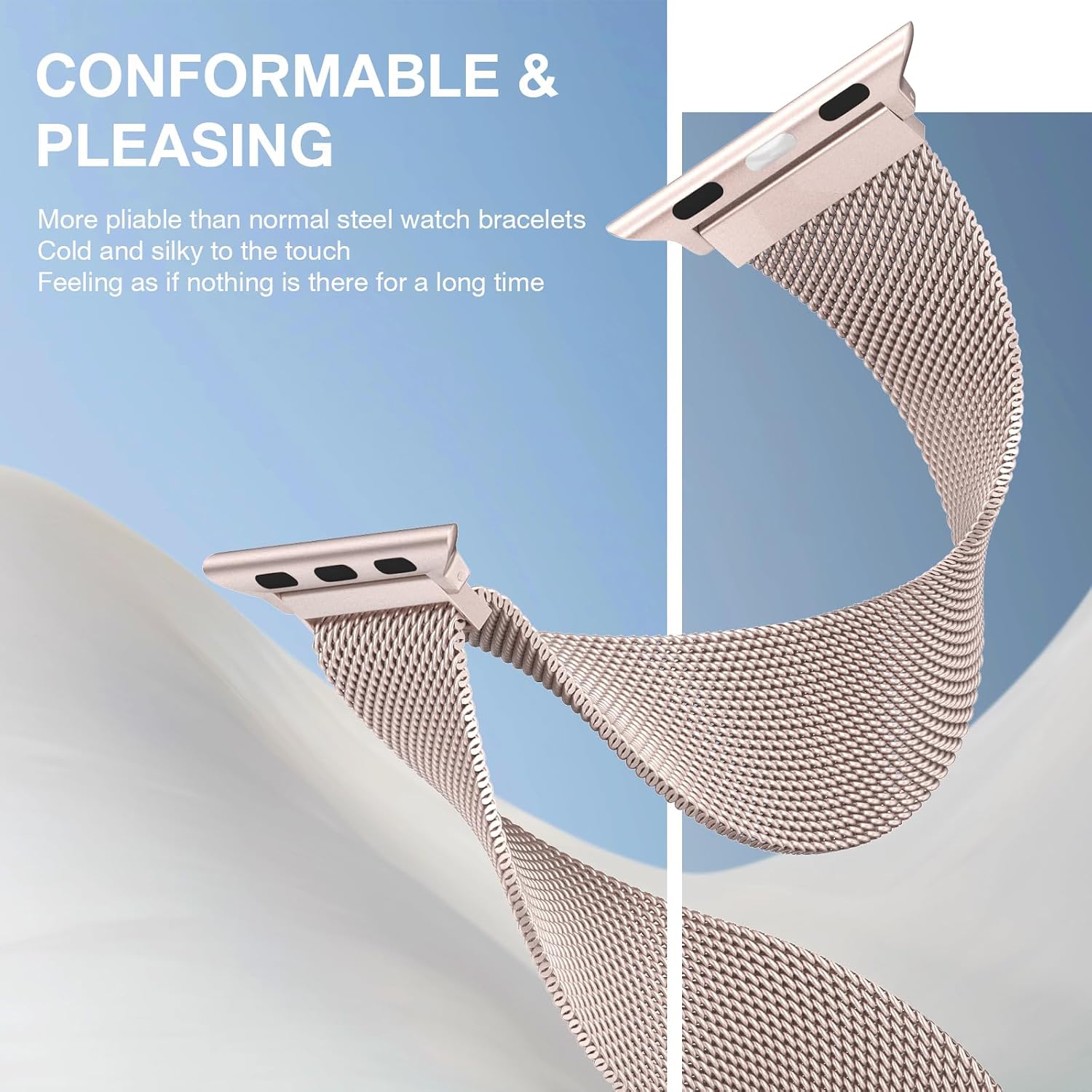 Detalle de Stainless Steel Milanese Loop for Apple Watch — 46mm/44mm/45mm/49mm Magnetic Clasp Replacement