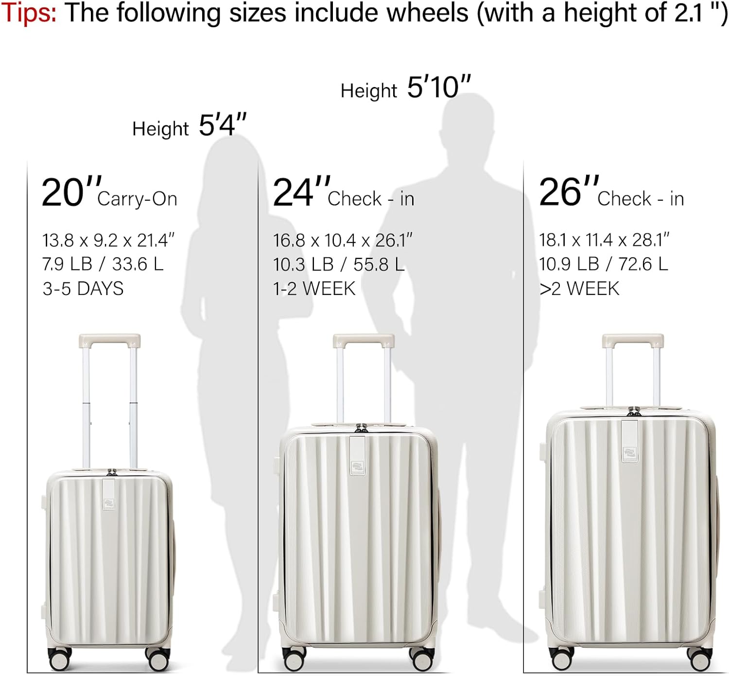 Thumbnail 3 de Hanke Suitcase Medium 24 Inch Front Opening Hard Shell with Lock and 4 Dual Spinners (Ivory White)