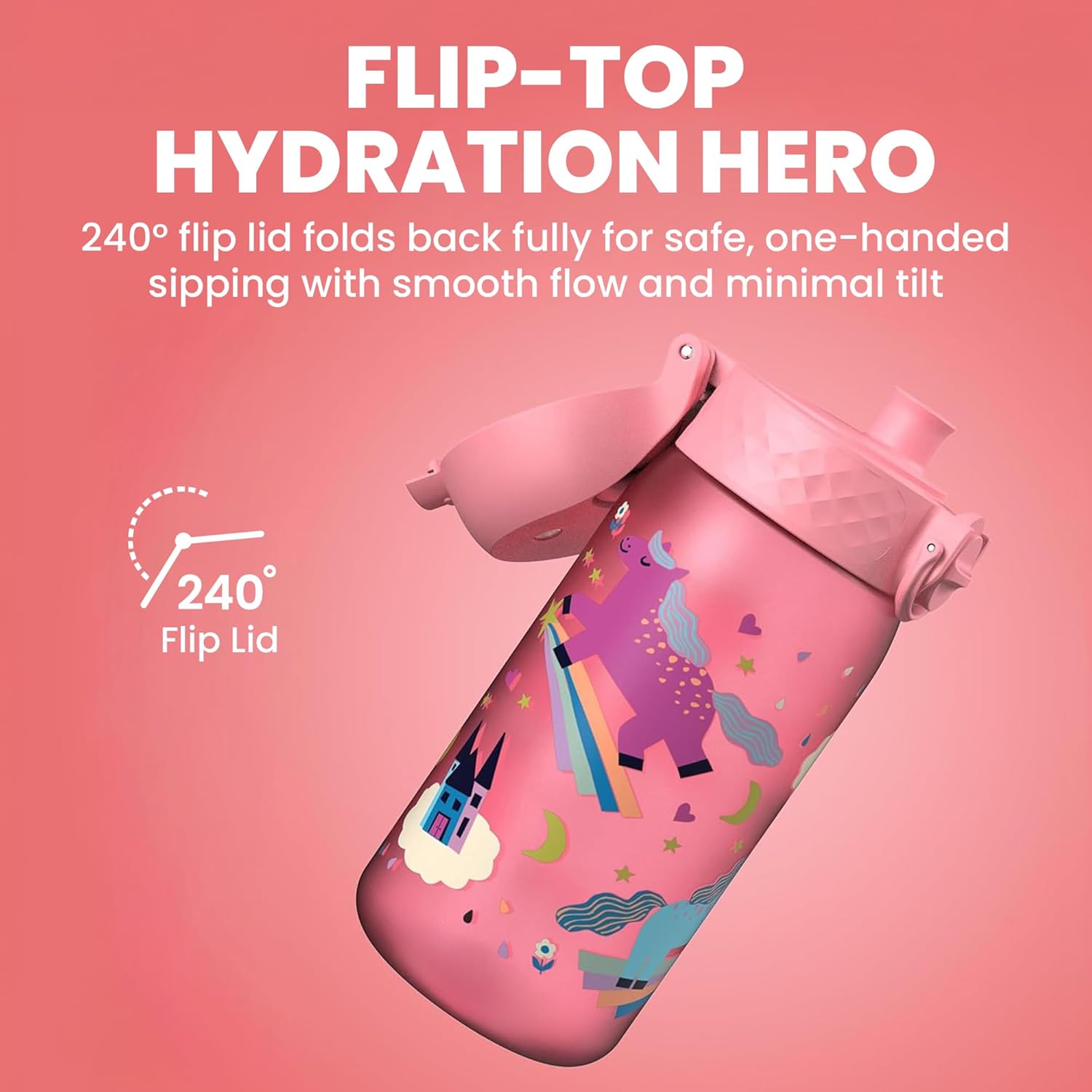 Detalle de Ion8 Borraccia per Bambini 350 ml – a Prova di Perdite, Rosa Unicorni