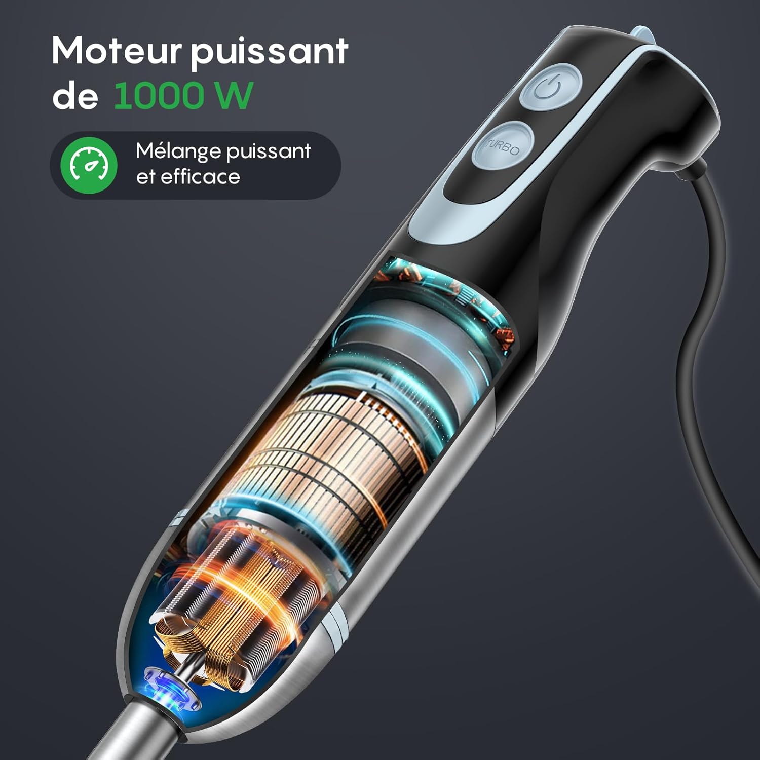 Thumbnail 3 de Mixeur plongeant Fresko 1000 W : 12 vitesses + turbo, bol 700 ml en inox