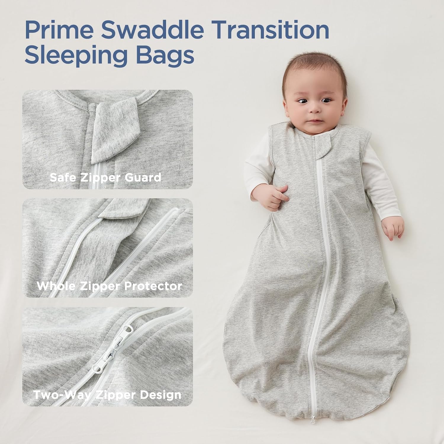 Thumbnail 3 de Duomiaomiao Baby Sleeping Bag 1.0 Tog – 100% Cotton Sleep Sack (Grey) for 6–18 Months