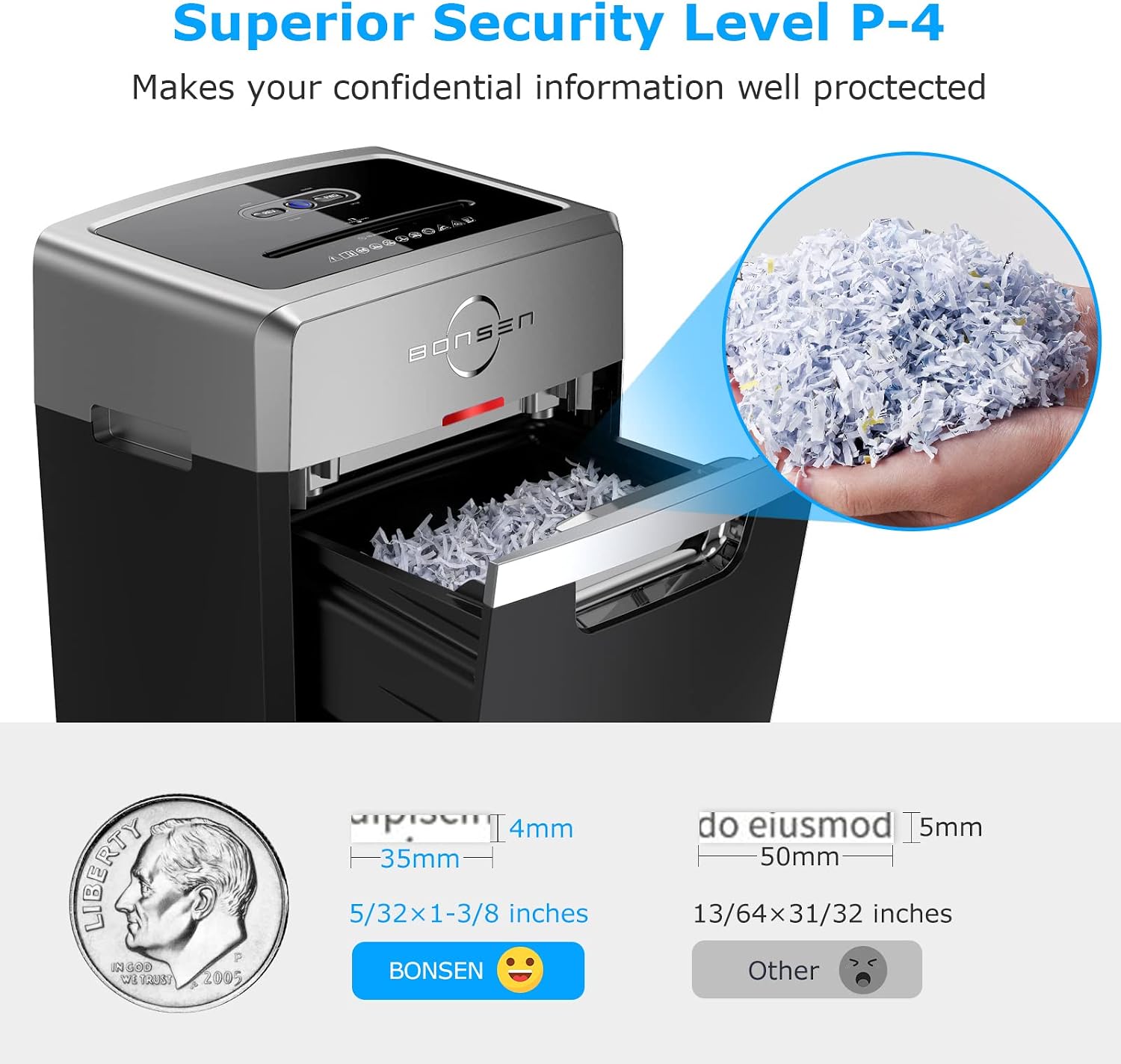 Thumbnail 4 de BONSEN S3105 24-Sheet Cross-Cut Paper Shredder, P-4, 9-Gallon Bin