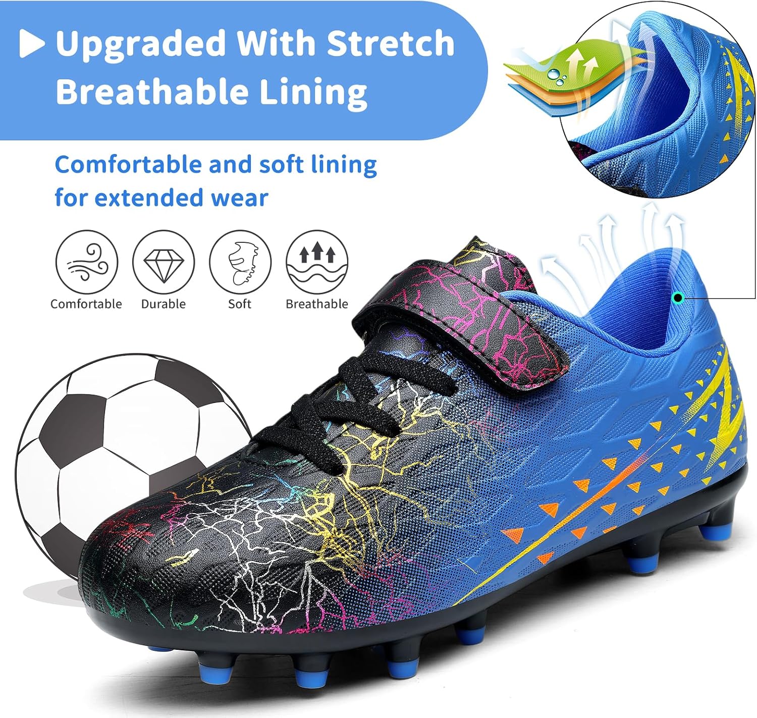 Detalle 2 de Kids Football Boots Shoes FG/AG for Boys and Girls – Breathable, Lightweight Turf and Grass Cleats