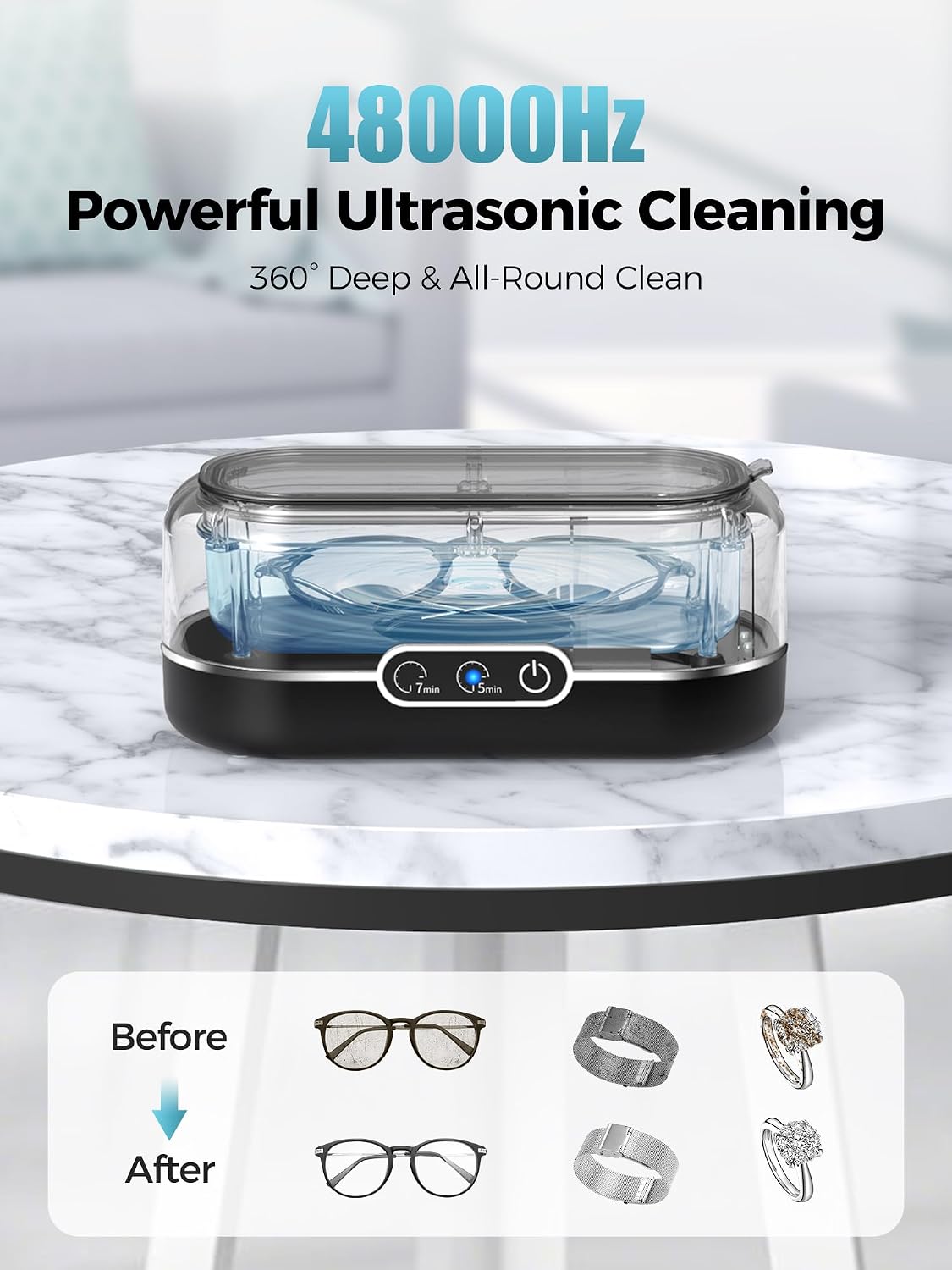 Detalle 2 de Miorcols M9B106 Ultrasonic Cleaner, 48 kHz, 12 oz Tank, 2 Cleaning Modes
