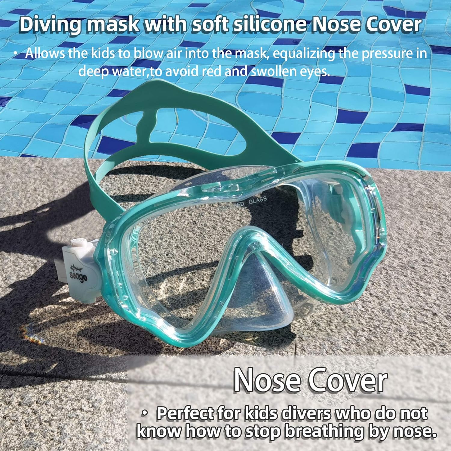 Detalle 2 de Seago Kids Swim Goggles Snorkel Diving Mask (Ages 5–15) with Anti-Fog 180° Clear View