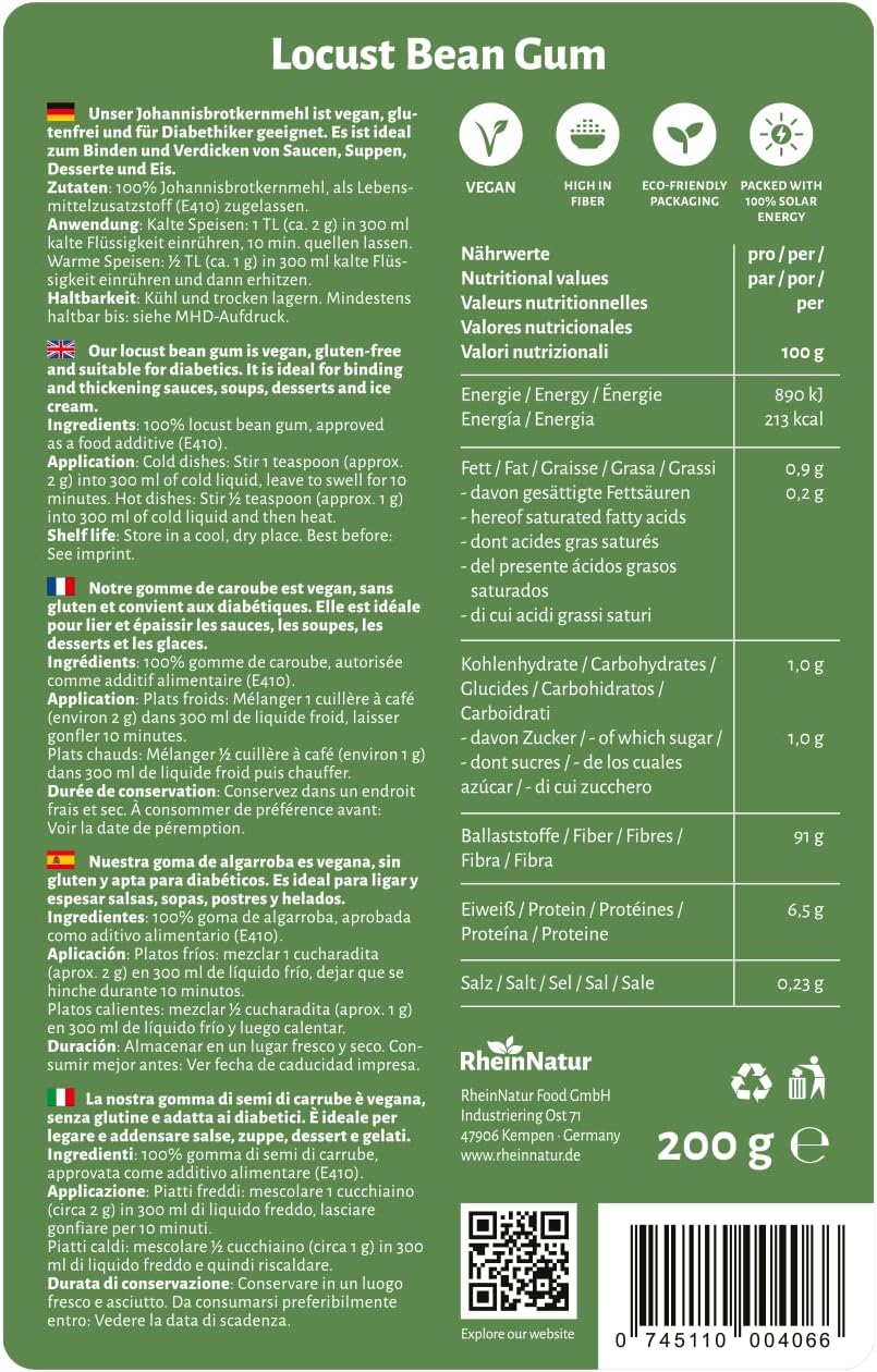 Thumbnail 2 de RheinNatur johannesbrödmjöl 200 g – veganskt förtjockningsmedel och bindemedel