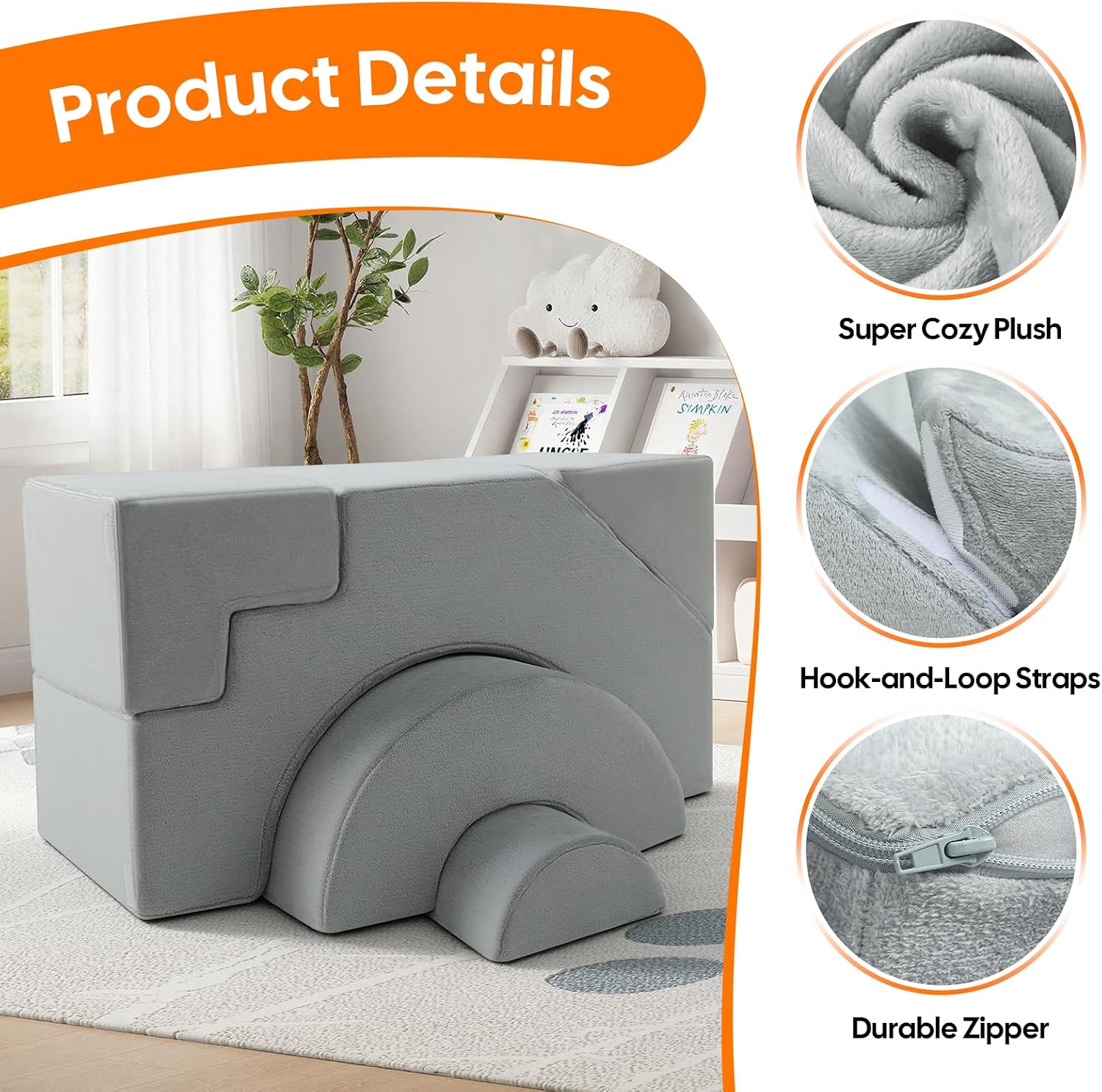 Detalle 1 de MeMoreCool Kids Foam Play Couch, Gray