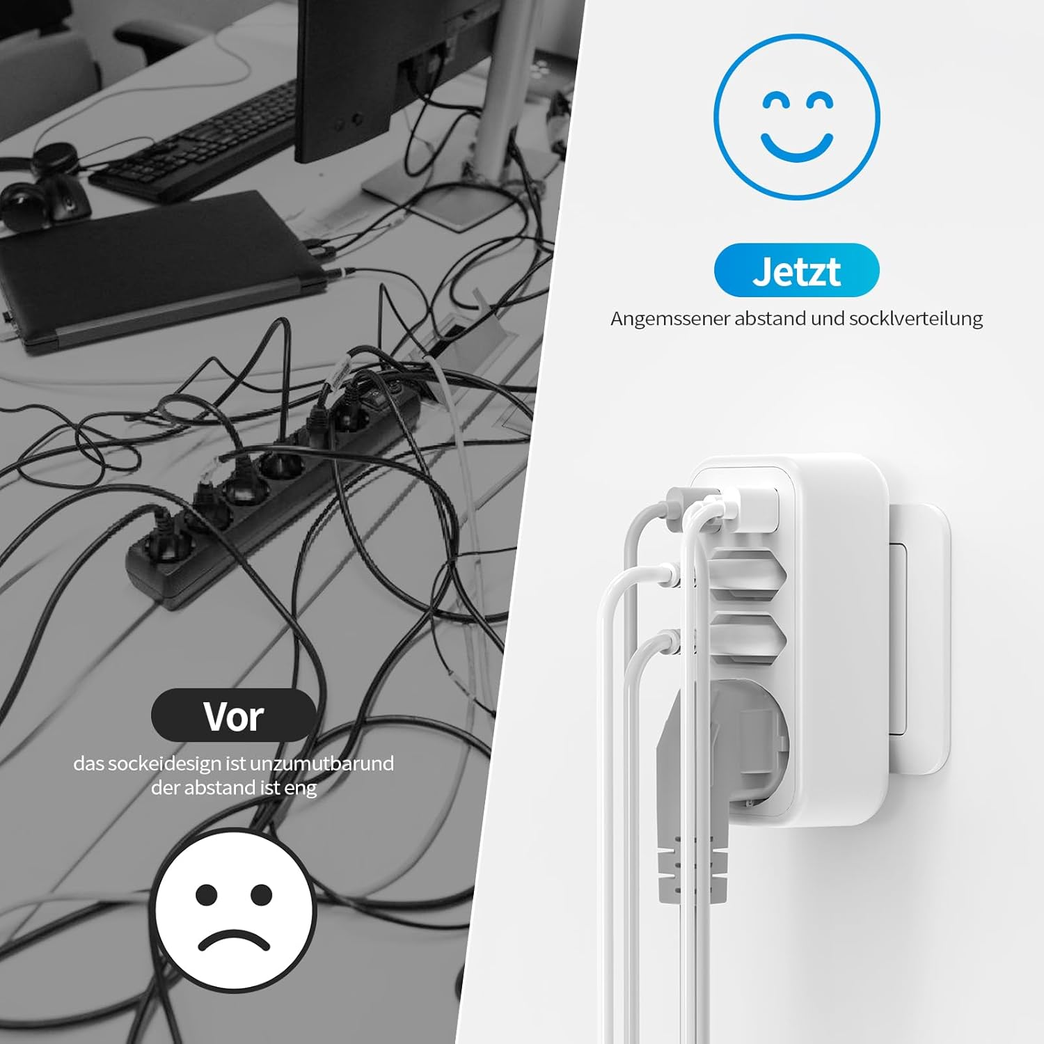 Thumbnail 4 de 6-in-1 Mehrfachstecker Steckdosenadapter mit PD20W USB‑C und 4000 W (16 A) – STGAROT 3-fach Steckdosenleiste ohne Kabel