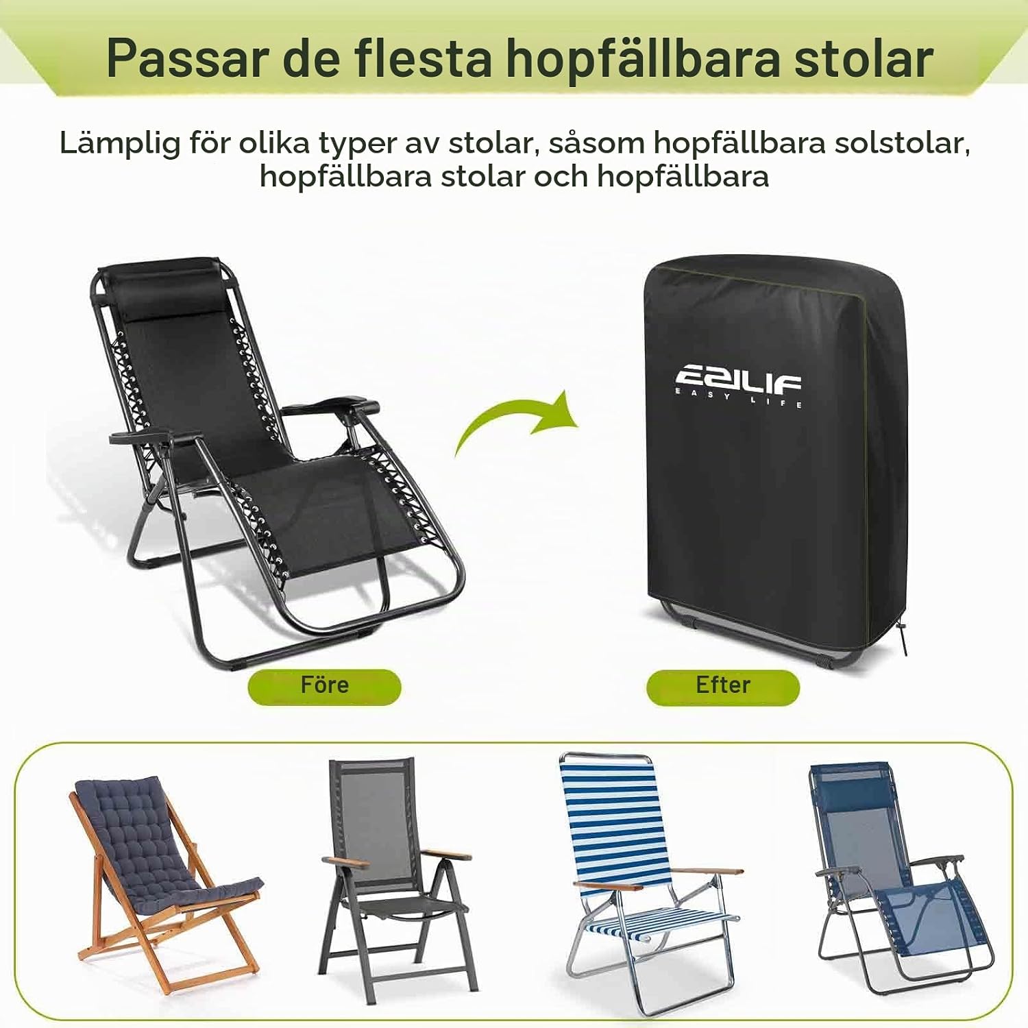 Detalle de Ezilif överdrag till fällstolar, 2-pack i 210D Oxford-tyg, svart