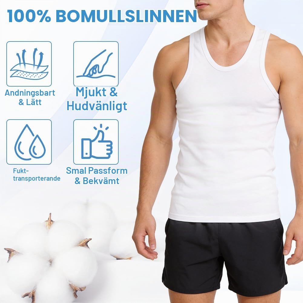 Detalle de OSDUE ärmlös undertröja för herr i 100 % bomull, vit