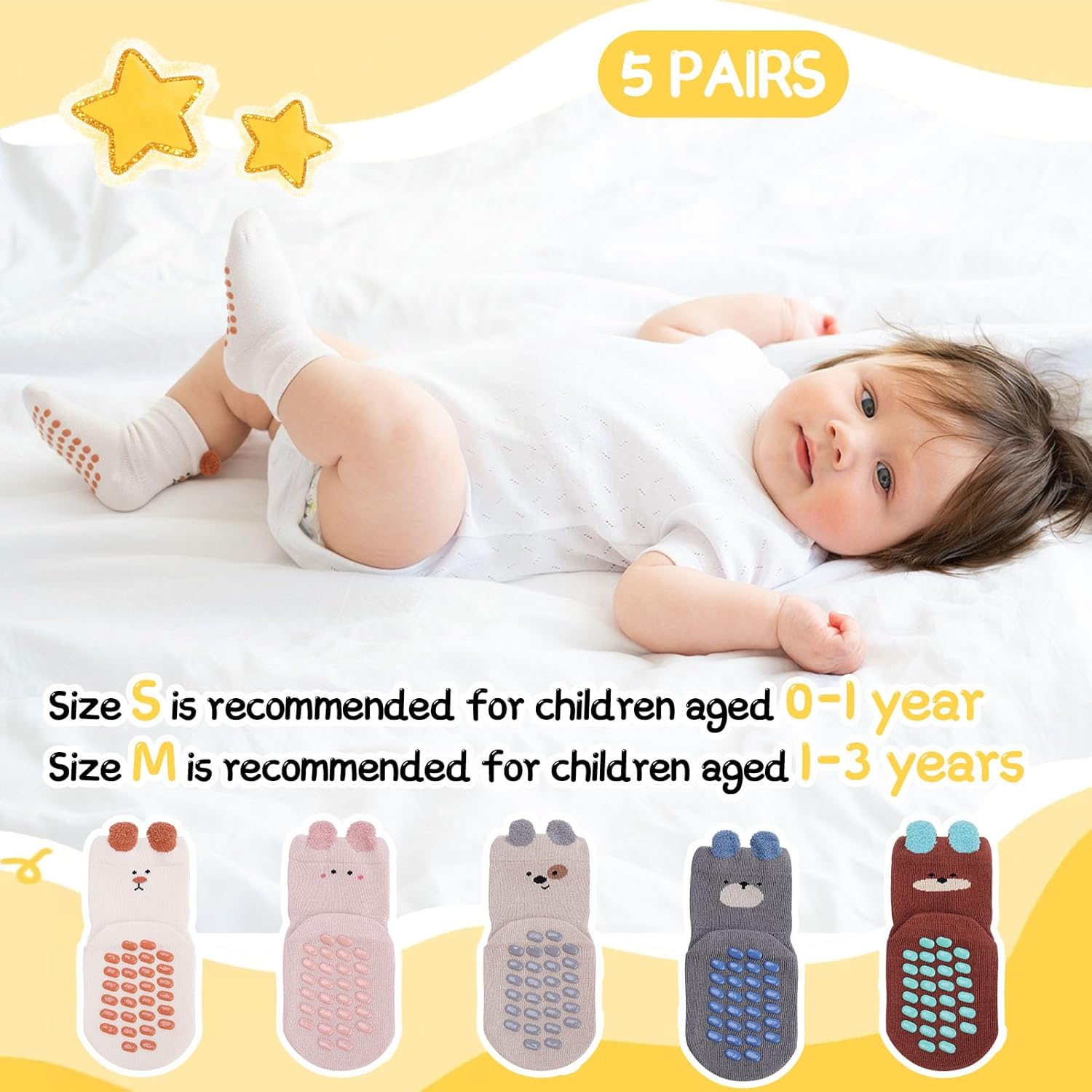 Thumbnail 6 de Zuimei 5 Pairs Baby Socks with Grips – Anti-Slip Cotton Toddler Socks