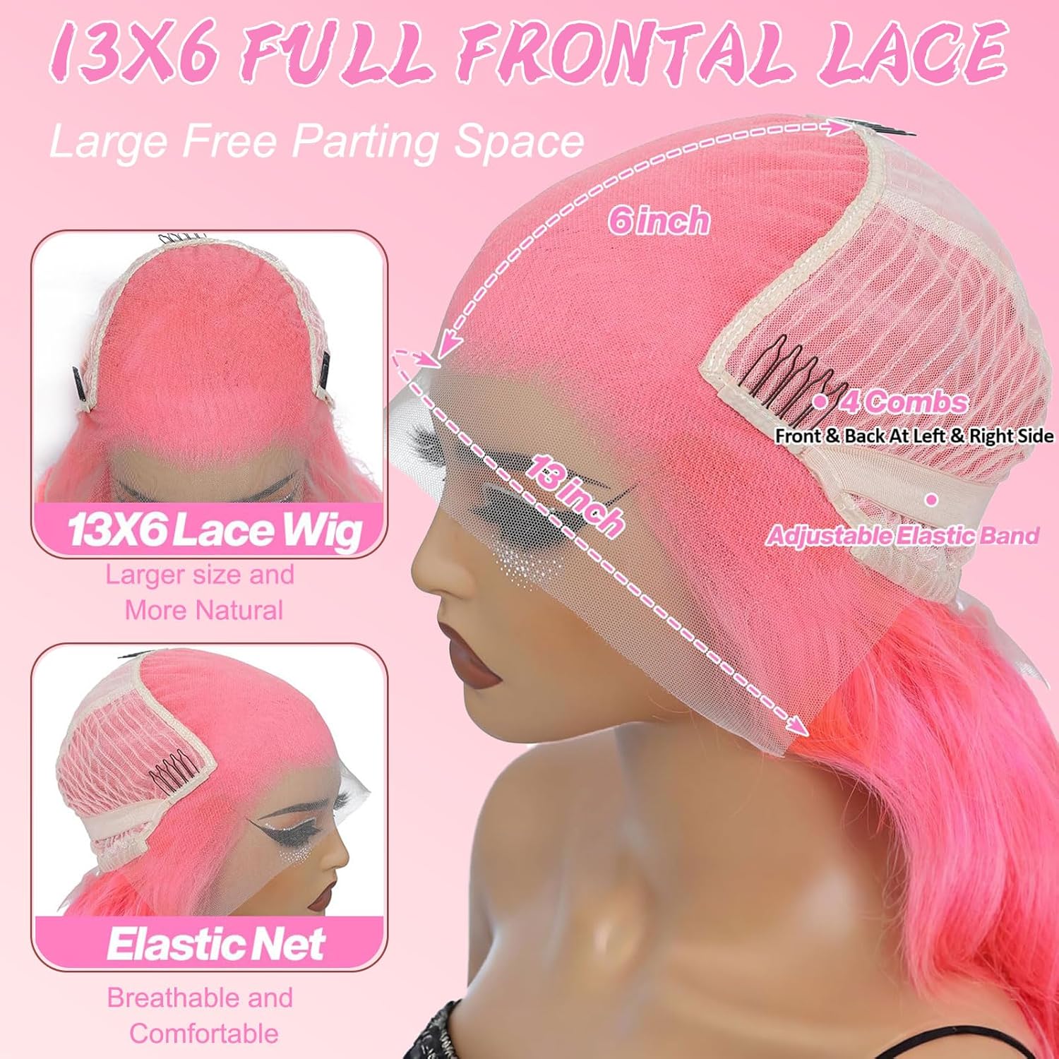 Detalle de Tobeallo Pink human hair wig 28 inch