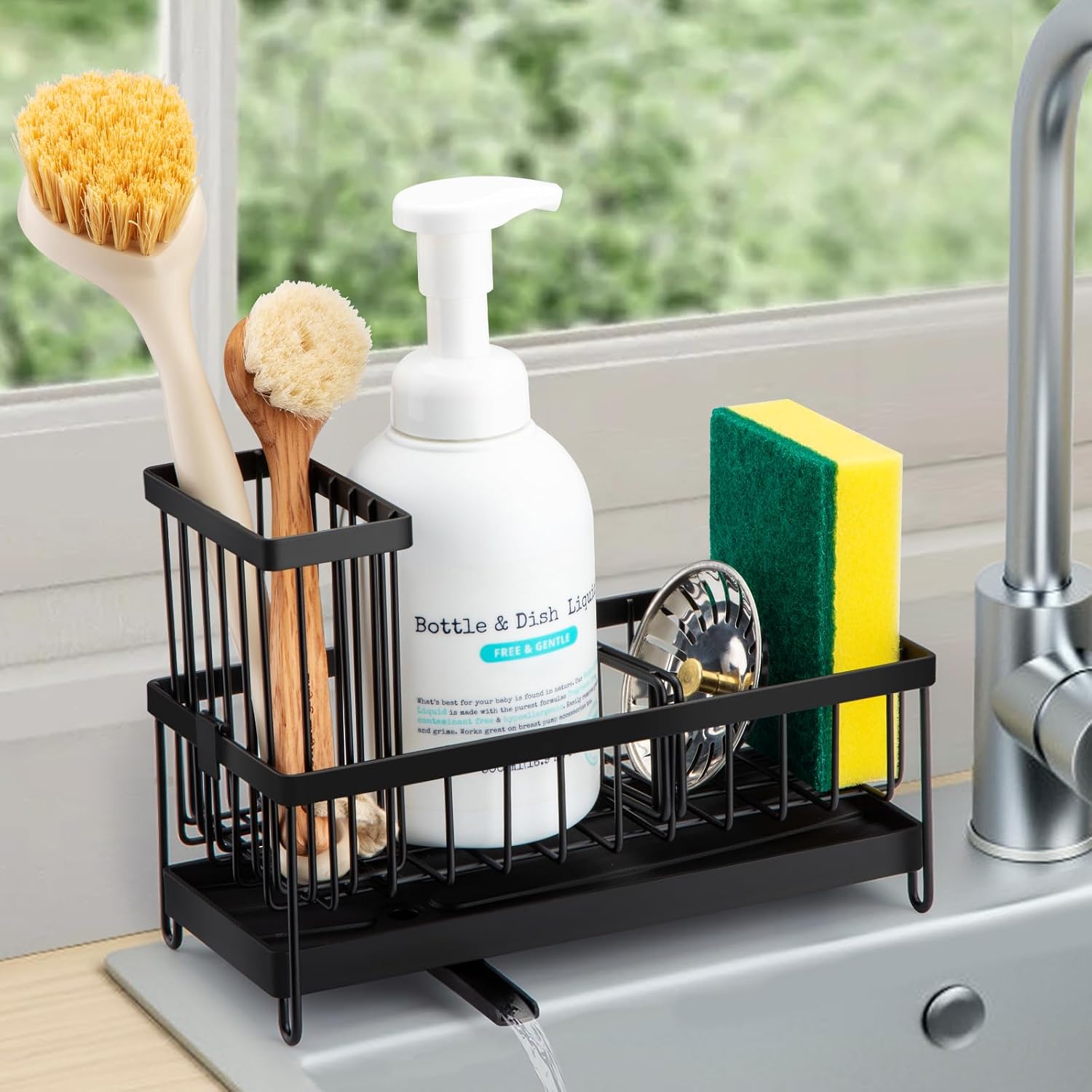 Detalle de Sinnsally LSJ-618 gootsteenorganizer met draaibare afvoer en 3 vakken