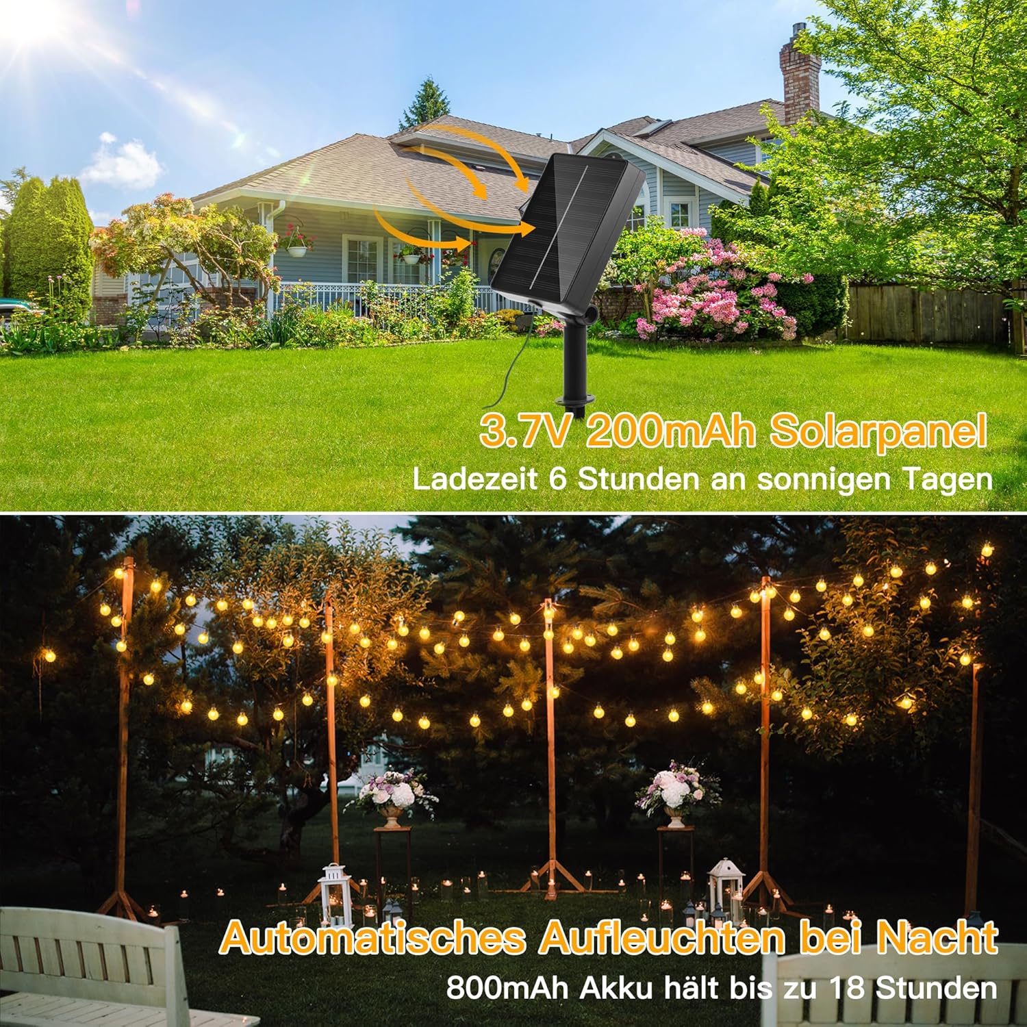 Thumbnail 2 de Ollny Solar Lichterkette Außen 5 m mit 30 warmweißen LED, IP65, 8 Modi (Solar, wetterfest)