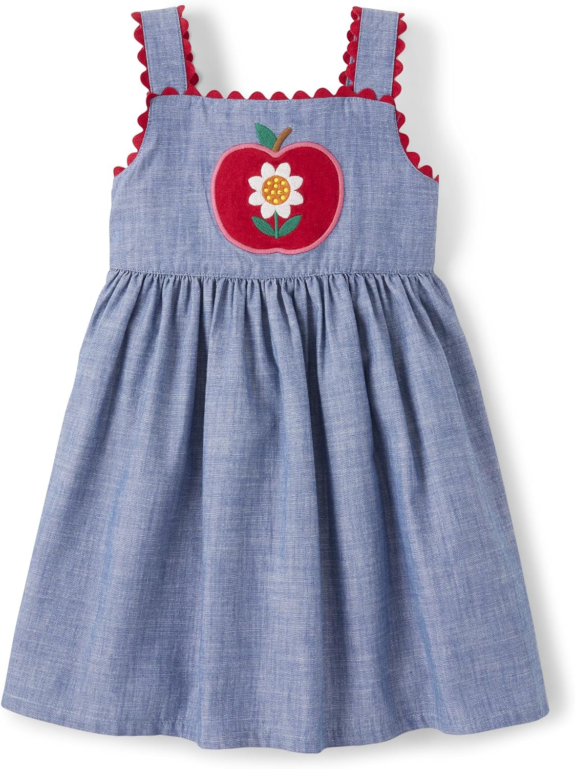 Gymboree Baby Girls’ and Toddler Sleeveless Dress, Cotton Chambray, Apple Embroidery