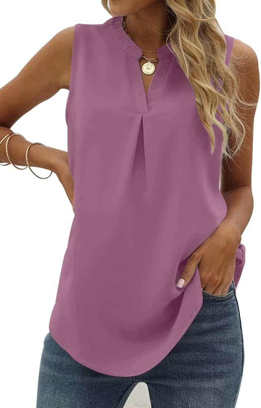 Thumbnail 6 de Famulily Women's V Neck Chiffon Tank Tops Pleated Sheer Vest Top