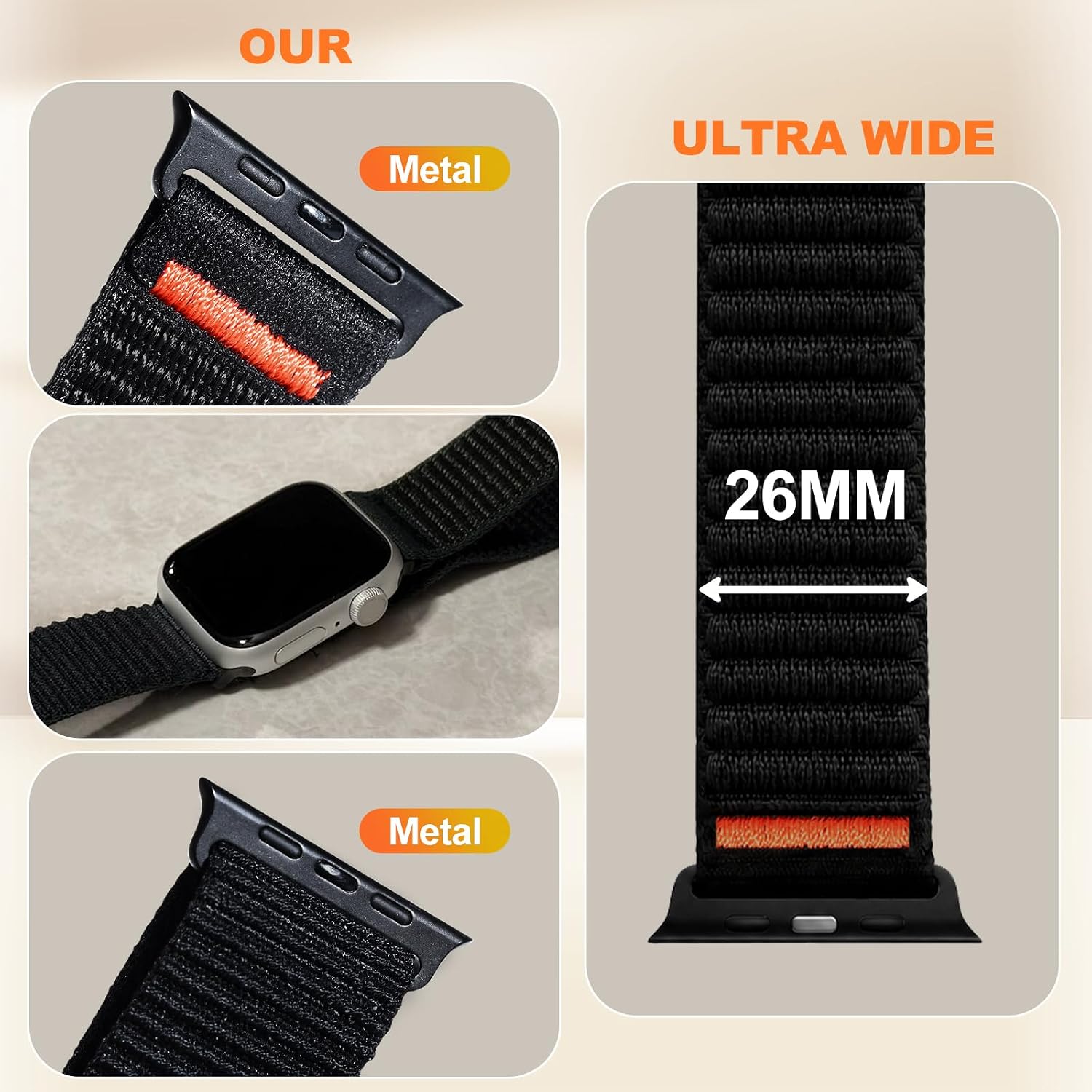 Detalle 2 de OMECKY Sport Band for Apple Watch (46mm/44mm/49mm) Nylon Stretchy Loop — Breathable, All-Day Comfort