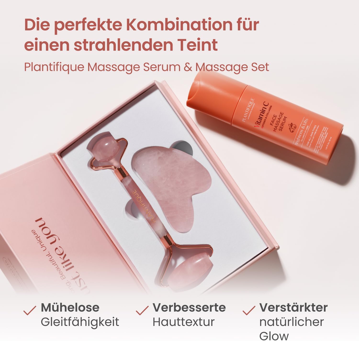 Thumbnail 2 de PLANTIFIQUE Rosenquarz Face Roller & Gua Sha Set für Gesichtsmassage