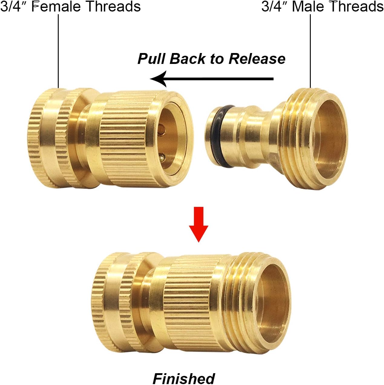 Thumbnail 1 de 3/4 inch solid brass Garden Hose Quick Connect (1 set, 2 pcs) no-leak male & female adapter