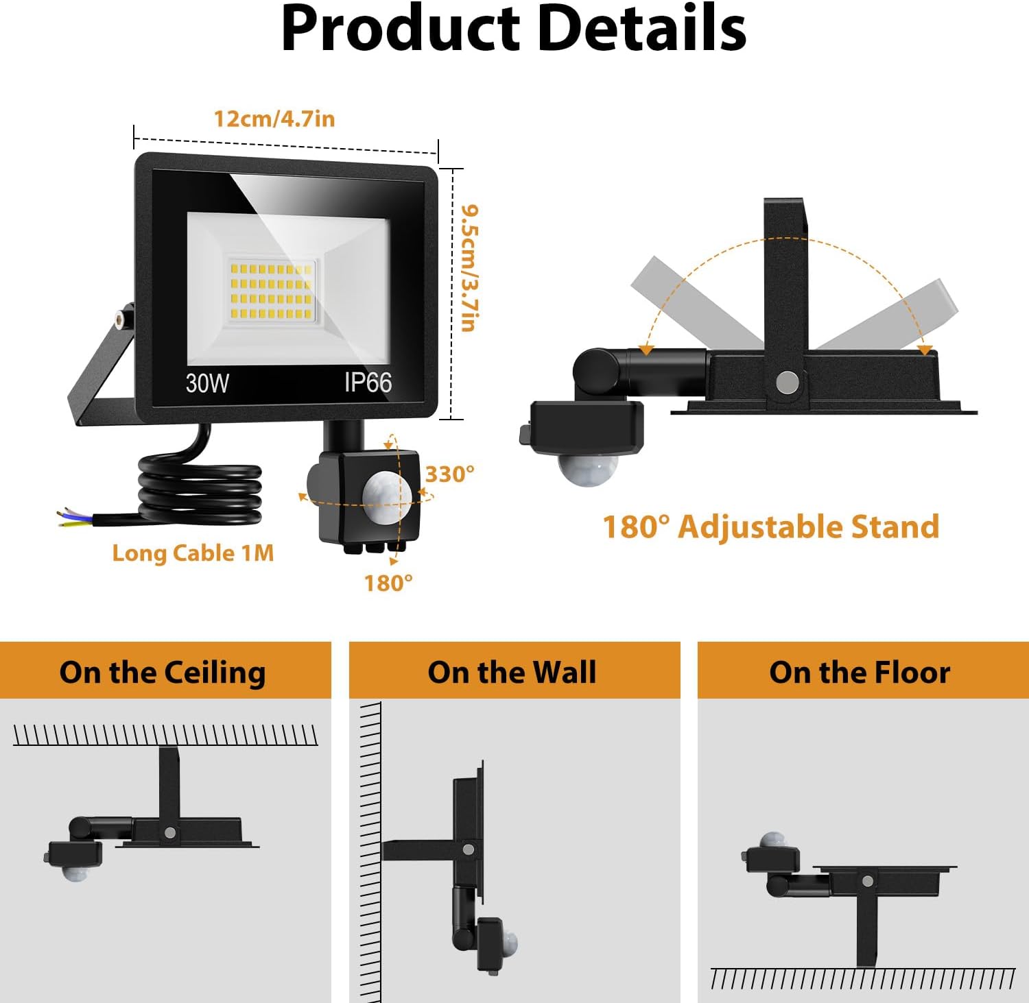 Thumbnail 4 de vighep 30W Outdoor Security Lights with Motion Sensor (2 Pack) – 3000LM IP66 LED Floodlights