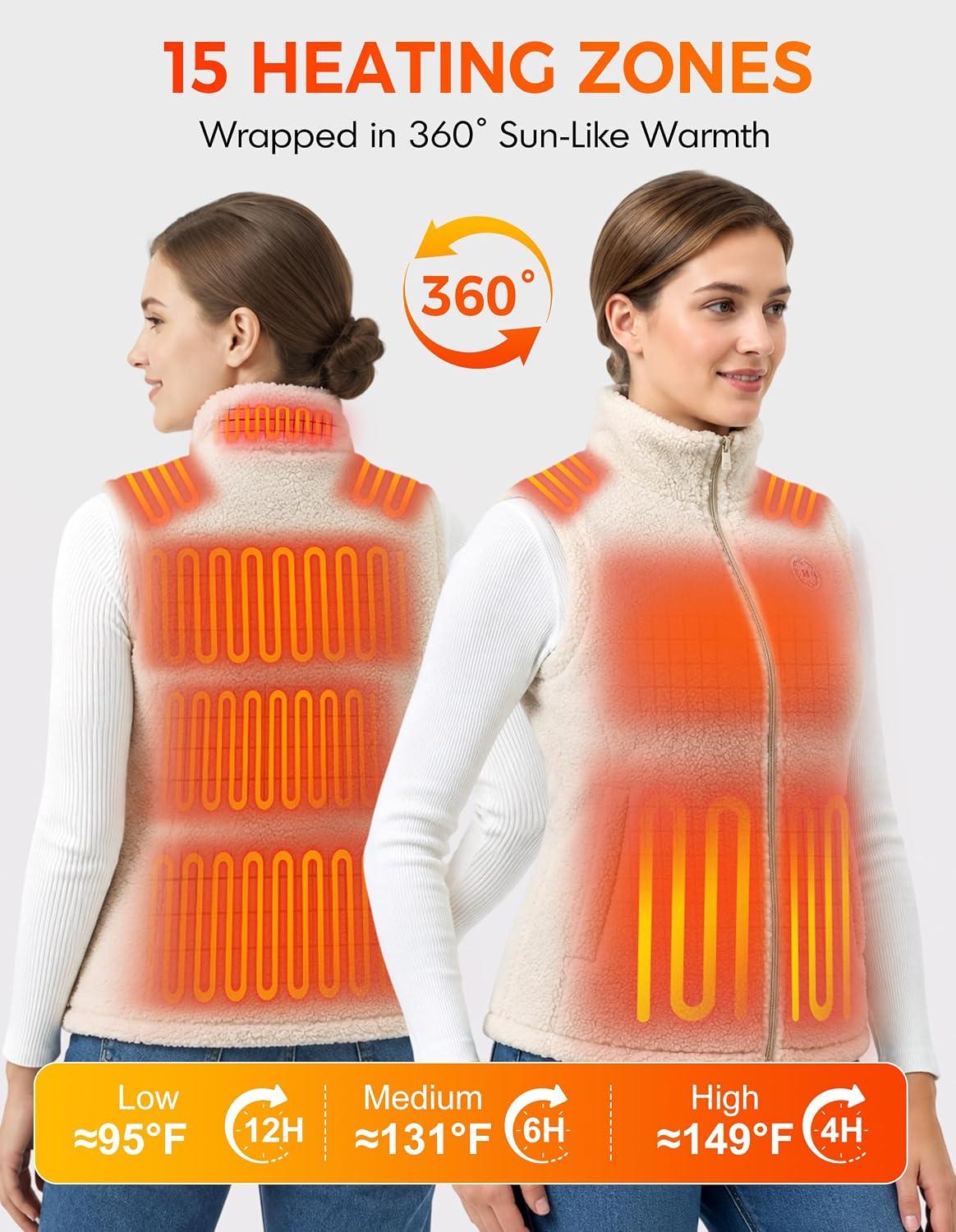 Thumbnail 3 de HOOHEAT Women's Heated Fleece Vest, 15 Heating Zones, 3 Modes, 16,000mAh Battery Pack