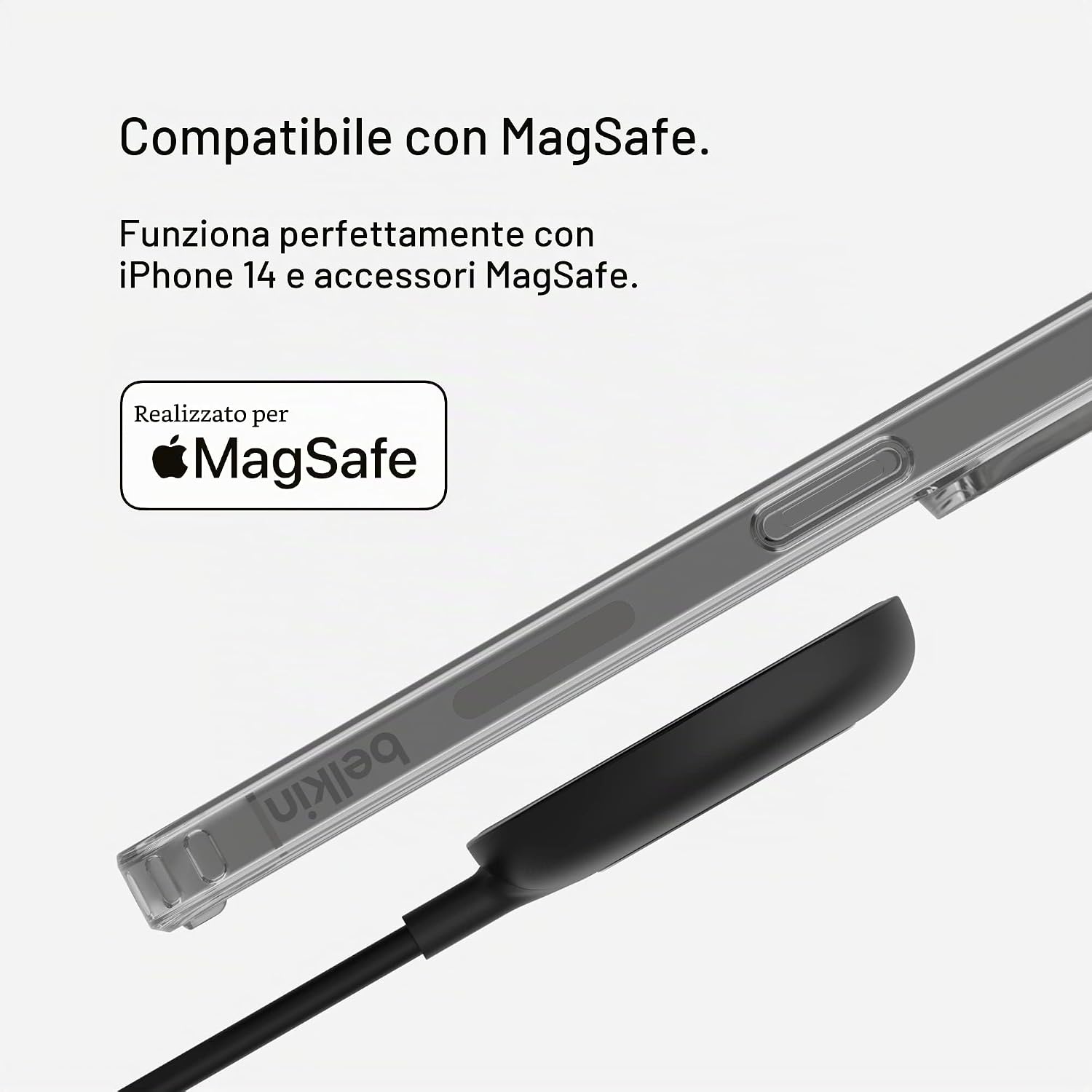 Detalle 2 de Belkin Custodia per iPhone 14 con MagSafe, trasparente e con bordi rialzati per la fotocamera