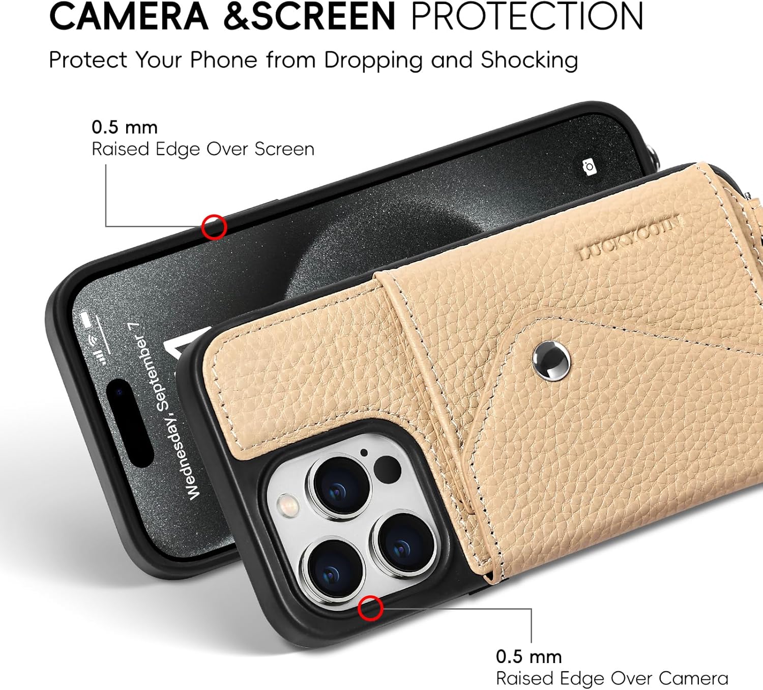 Thumbnail 4 de LUCKYCOIN Genuine Leather Crossbody Wallet Case for iPhone 15 Pro