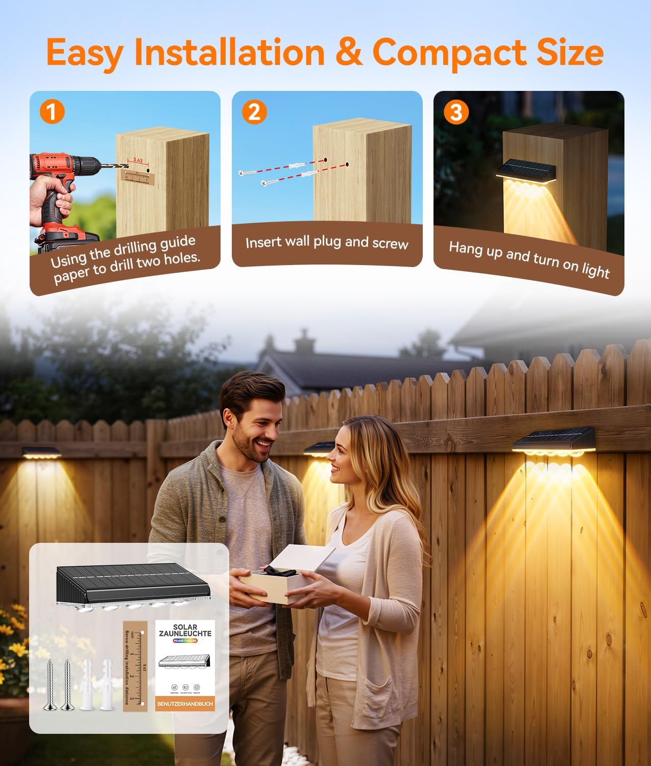 Thumbnail 5 de GEARLITE Solar Fence Lights 4-Pack with 5 Convex Lenses (9 Colours, 10 Modes)