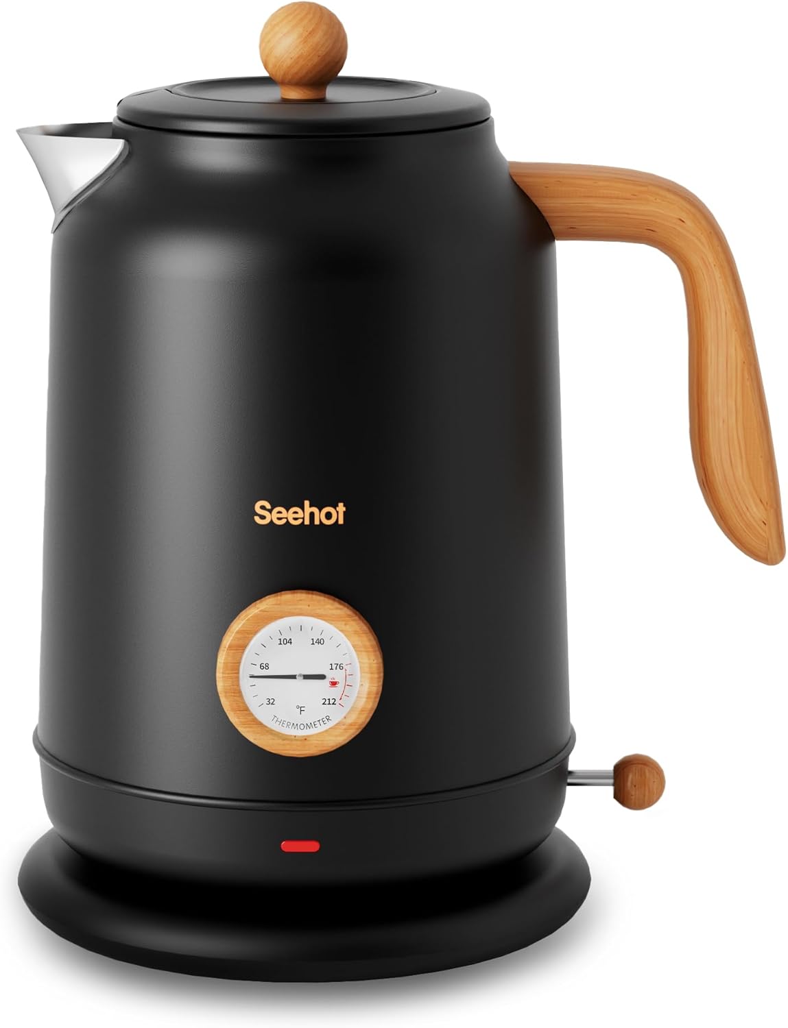 Seehot 1.7L Electric Kettle with Thermometer (1200W) – 304 Stainless Steel, Auto Shut-Off, Black