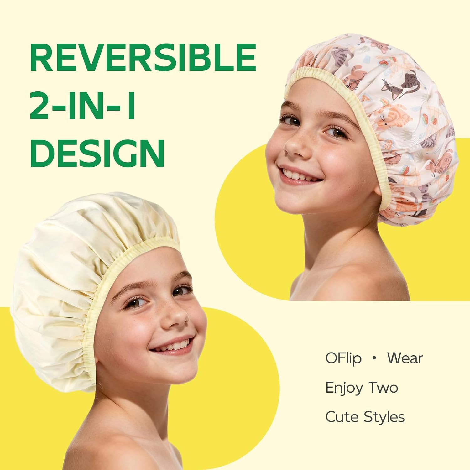 Detalle 2 de Years calm YC-XM-EY-004 Kids’ Shower Cap, Reversible Double-Layer Design
